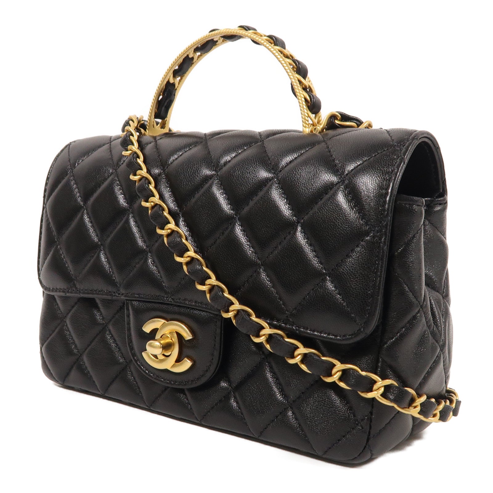 CHANEL 牛皮皮革2 Way Shoulder金扣手挽肩背兩用袋