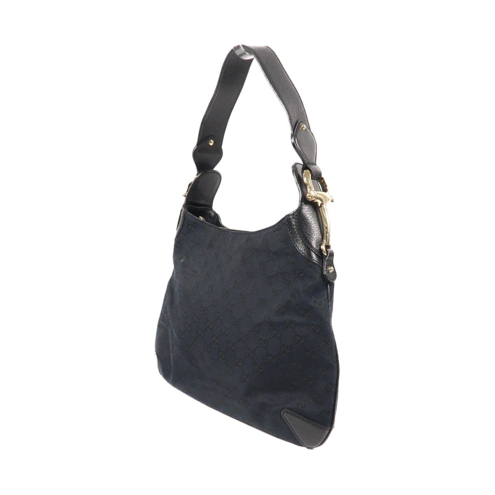 GUCCI 帆布Horsebit Hand Bag銀扣手挽袋黑色