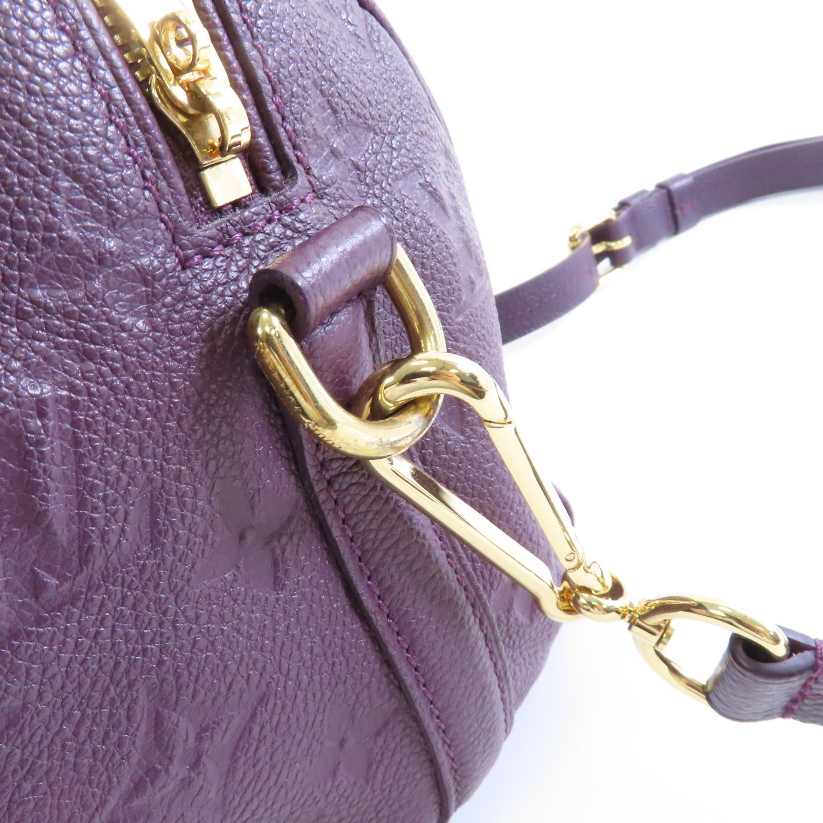 LOUIS VUITTON Monogram Empreinte Bandolier Speedy 25金扣手挽肩背兩用袋紫色