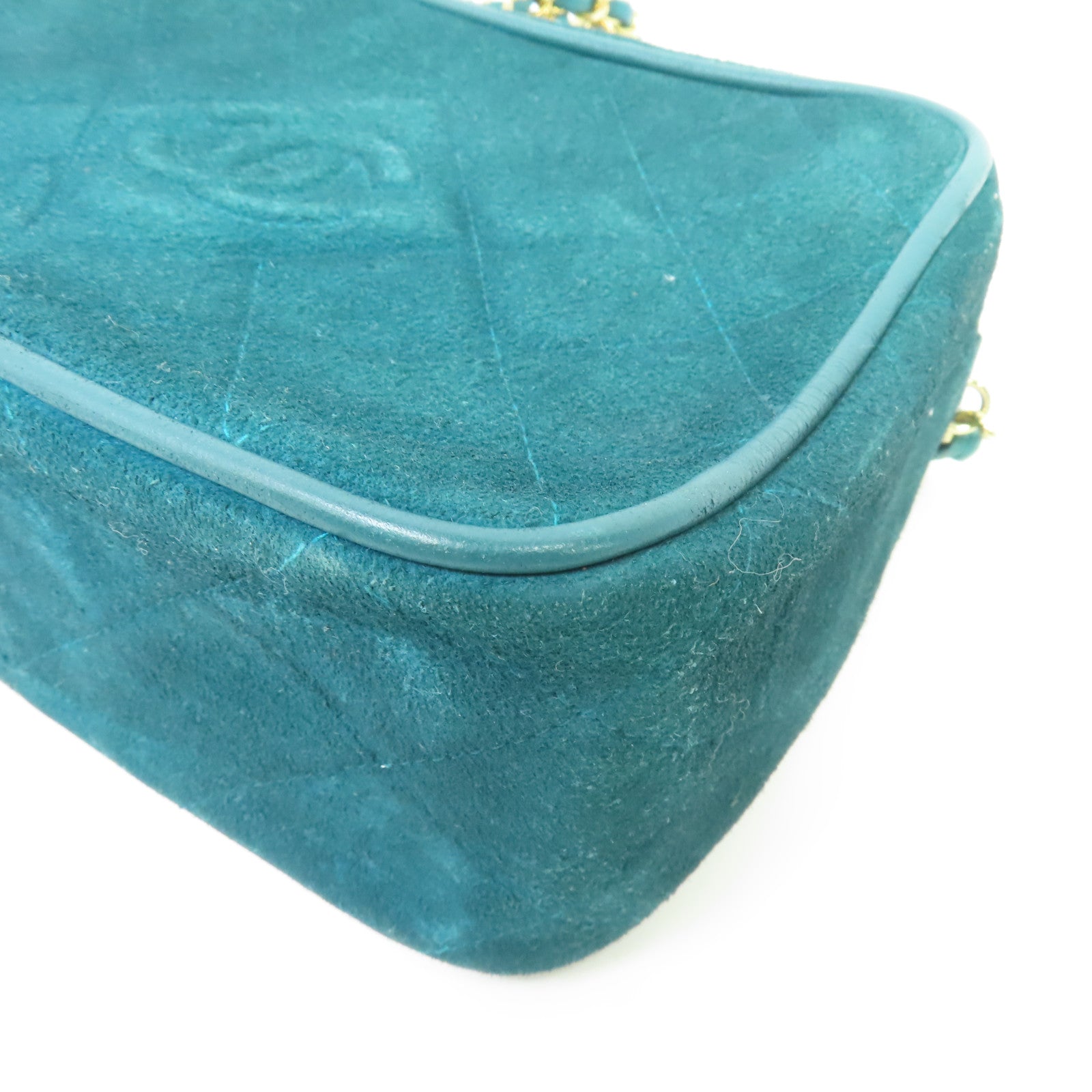 CHANEL 【激減優惠】菱格麂皮皮革Vintage Camera Bag金扣肩背袋綠色