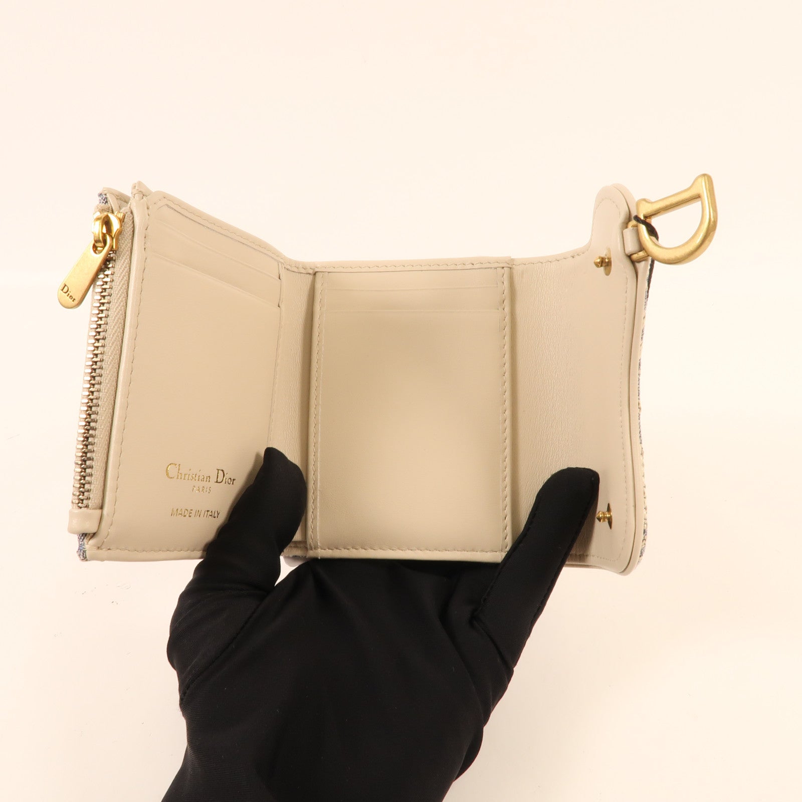 Dior 帆布Saddle Lotus金扣錢包
