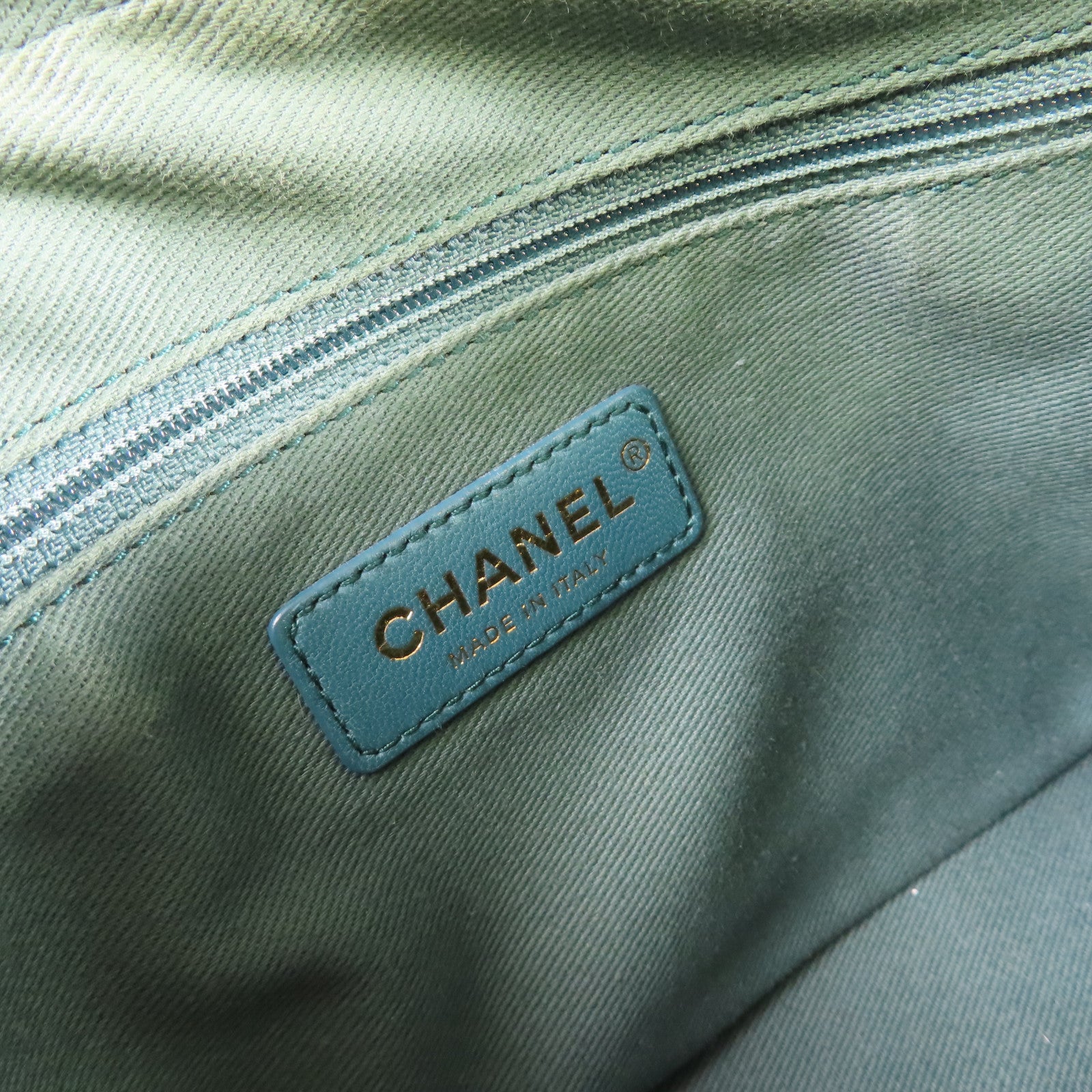 CHANEL 菱格斜紋軟呢Chain Shoulder Bag金扣鏈帶肩背袋綠色