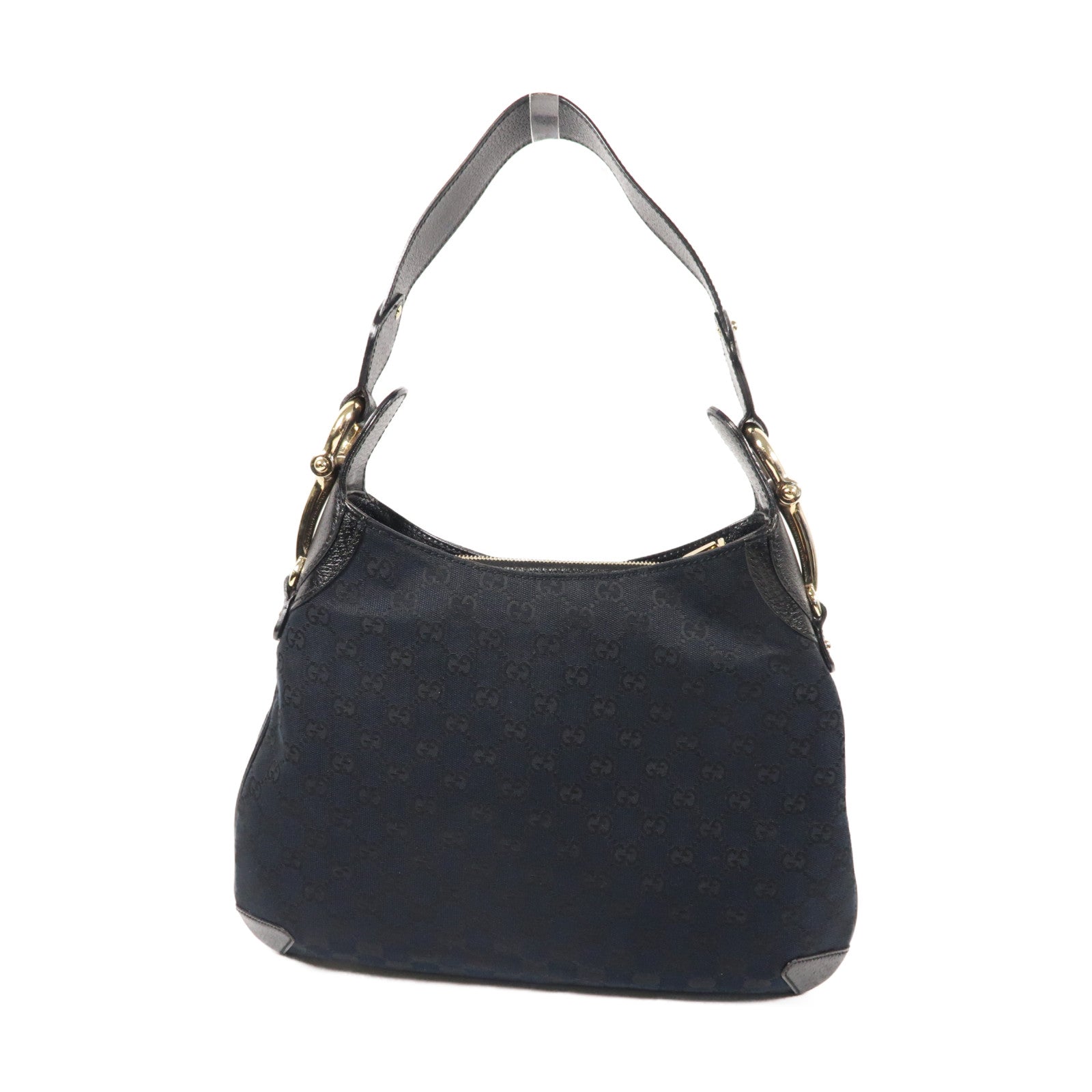 GUCCI 帆布Horsebit Hand Bag銀扣手挽袋黑色