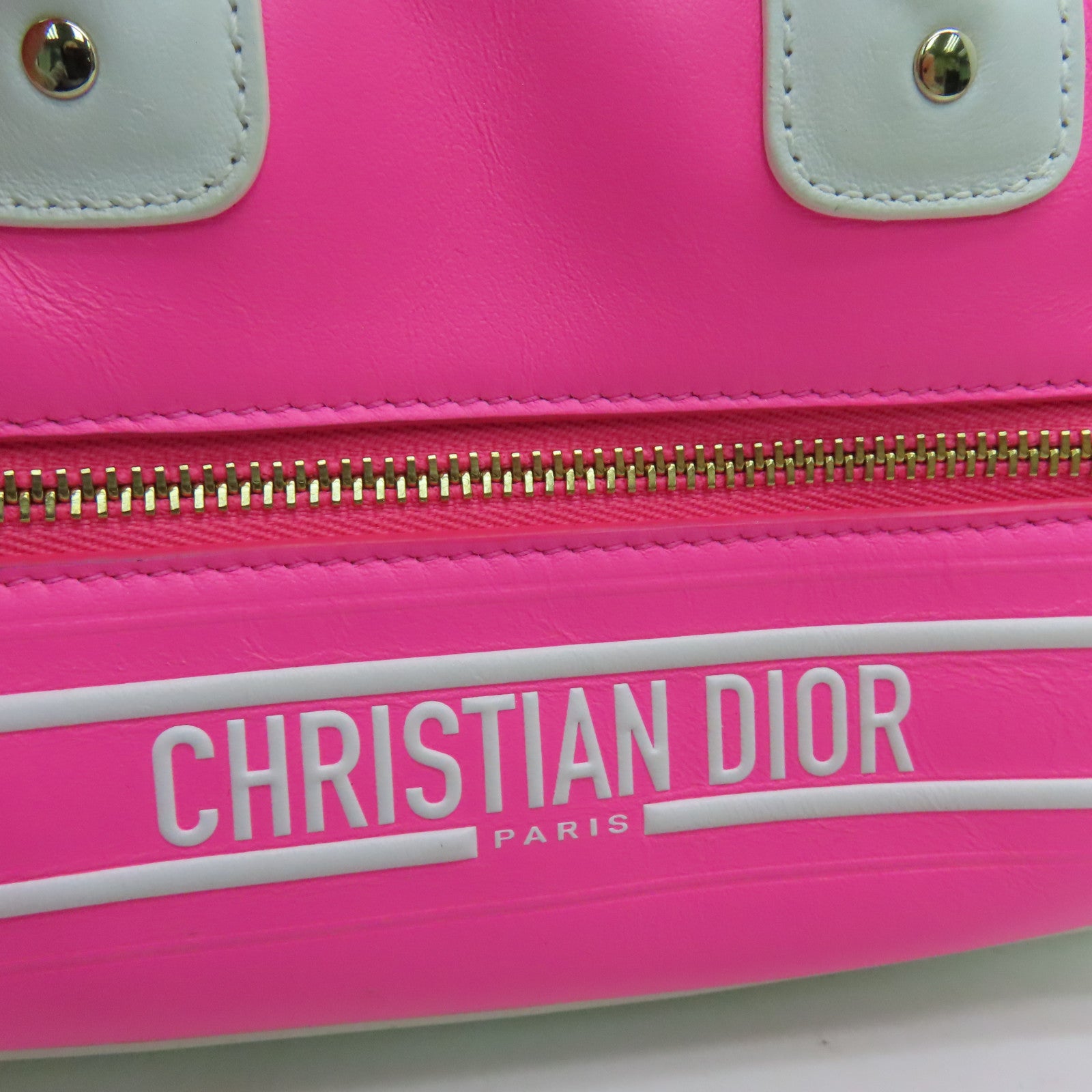 Dior 牛皮皮革Vibe Mirco Bowling肩背袋金扣粉红色/白色
