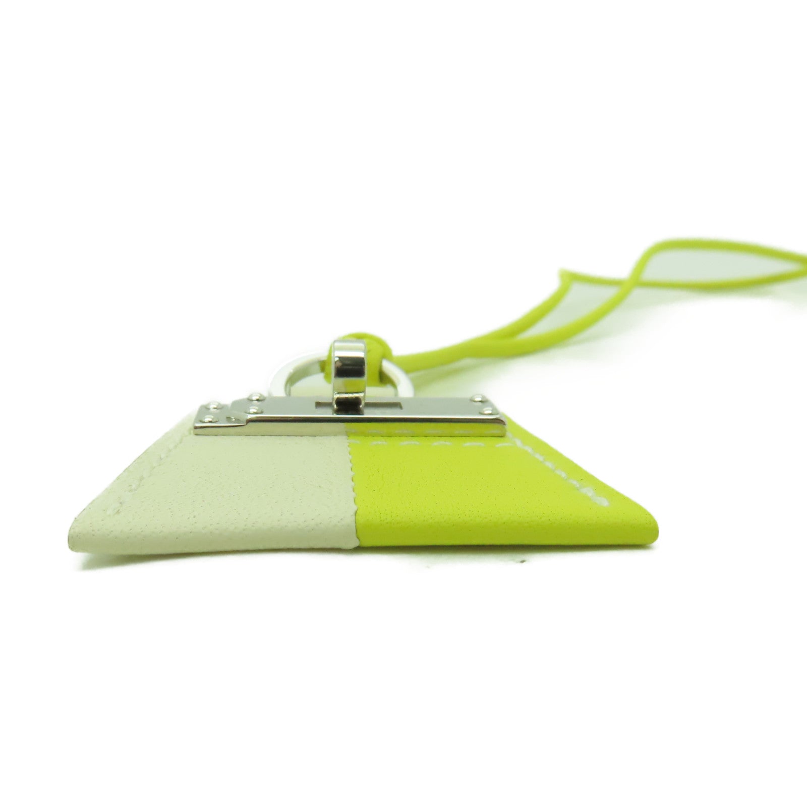 HERMES 【激減優惠】Swift皮革Mon Petit Kelly PM Necklace Pendant銀扣項鍊Lime檸檬黃色/Nata奶油白色
