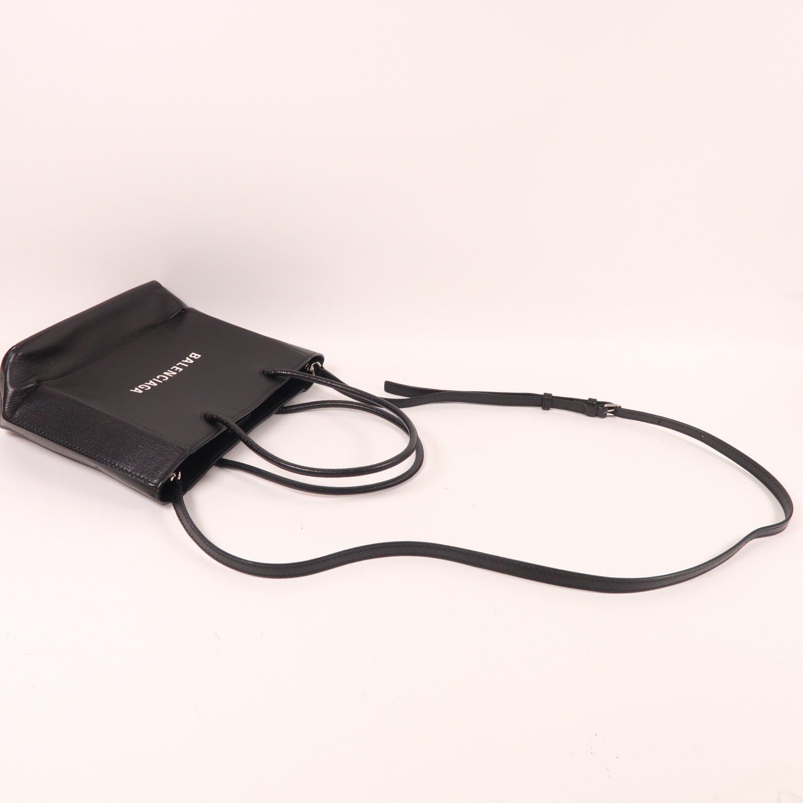 BALENCIAGA 牛皮皮革2 way Shoulder Bag銀扣手挽肩背兩用袋黑色