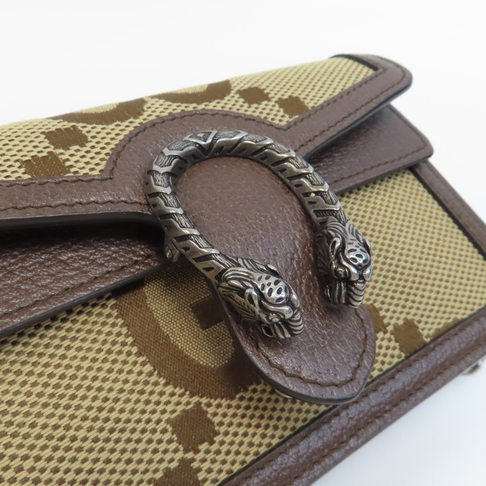 GUCCI 帆布Dionysus Mini銀扣鏈帶肩背袋啡色