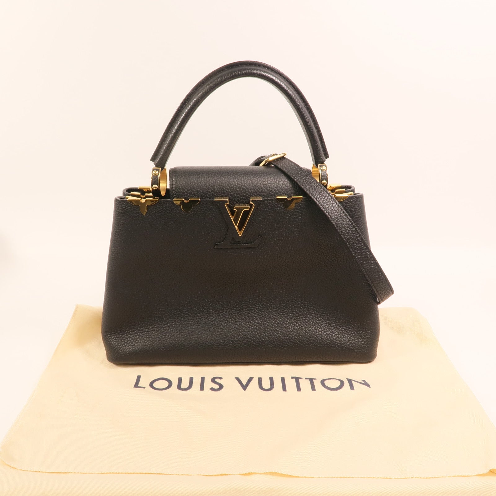 LOUIS VUITTON 牛皮皮革Capucines MM金扣手挽肩背兩用袋