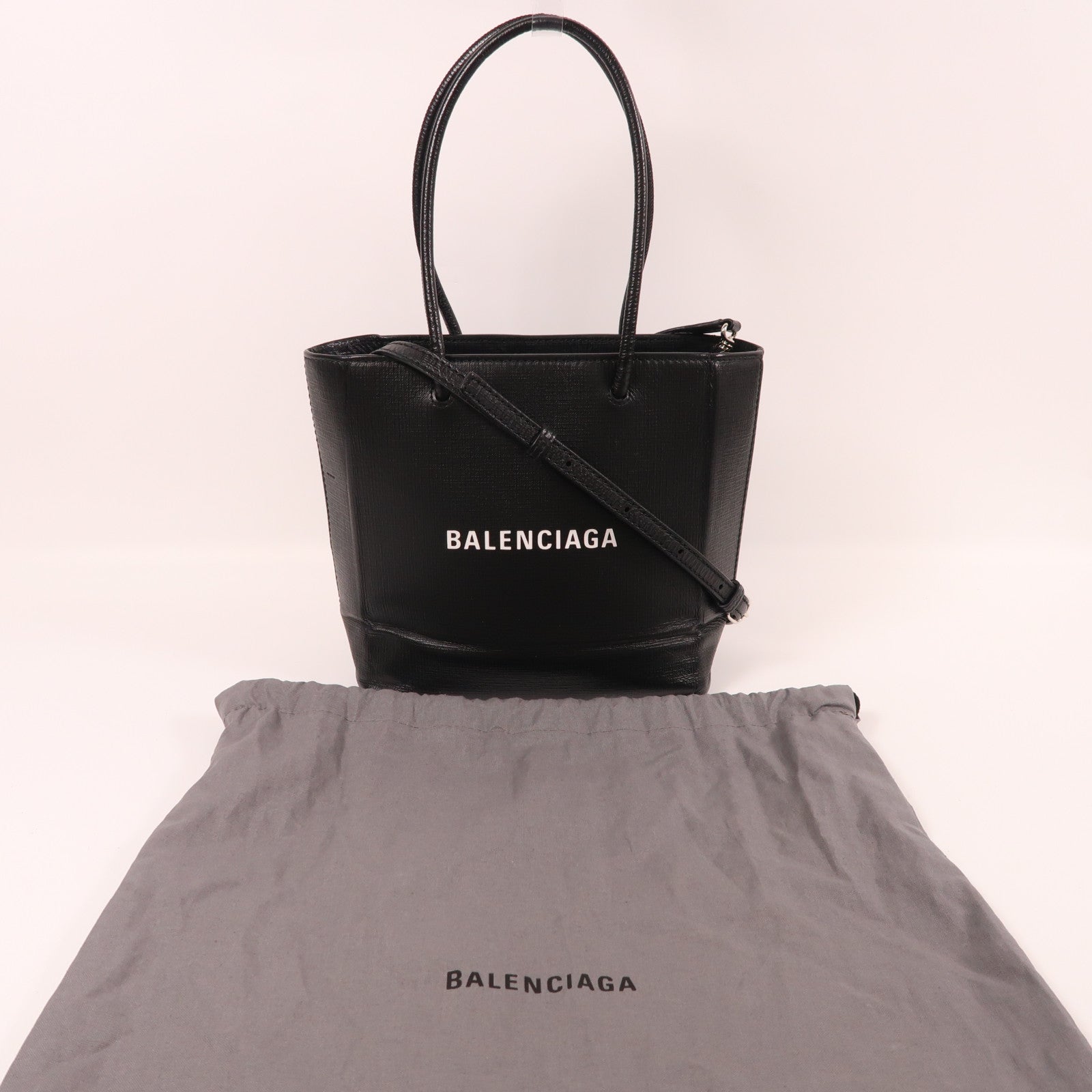 BALENCIAGA 牛皮皮革2 way Shoulder Bag銀扣手挽肩背兩用袋黑色