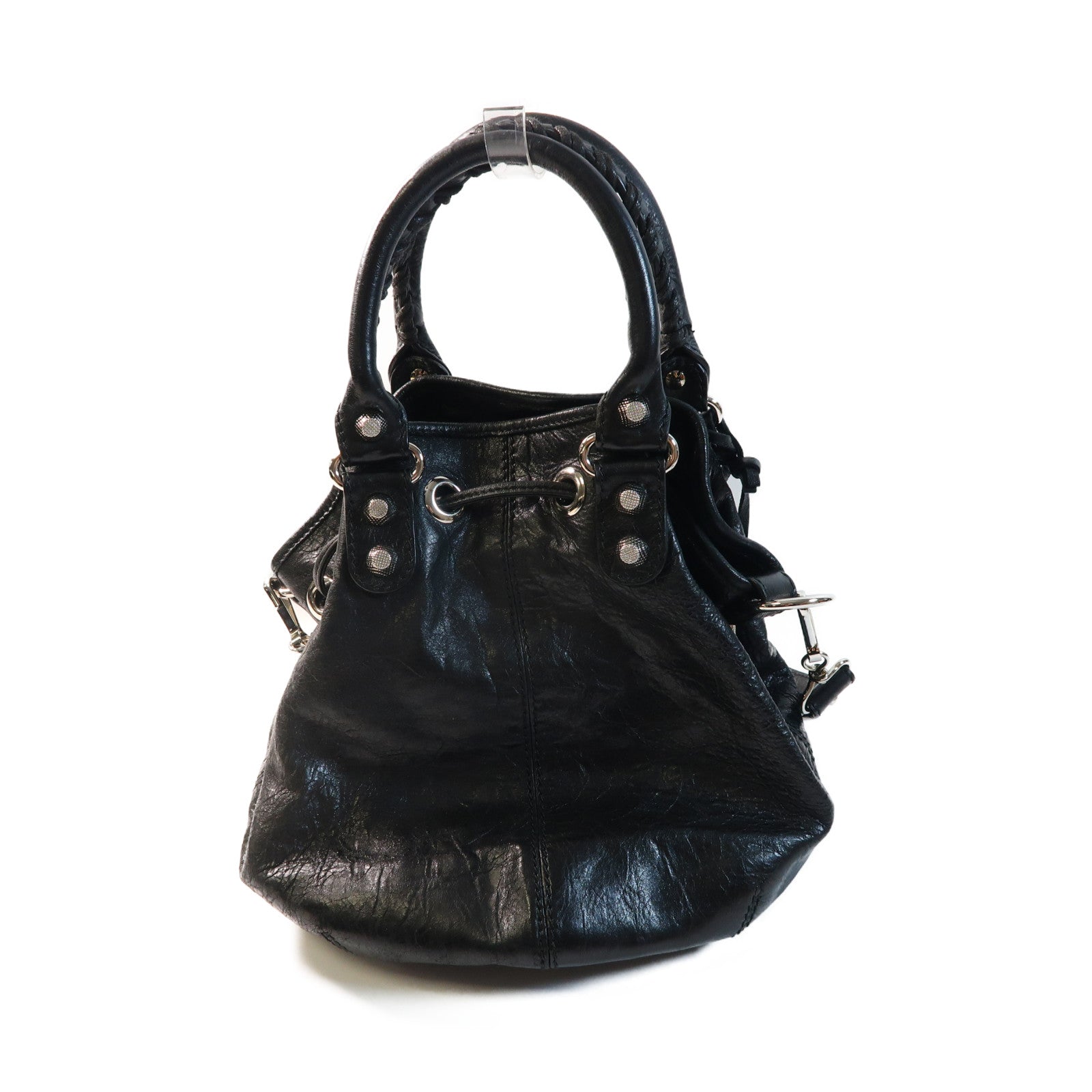 BALENCIAGA 牛皮皮革Giant 12 Mini Pompon銀扣手挽肩背兩用袋黑色