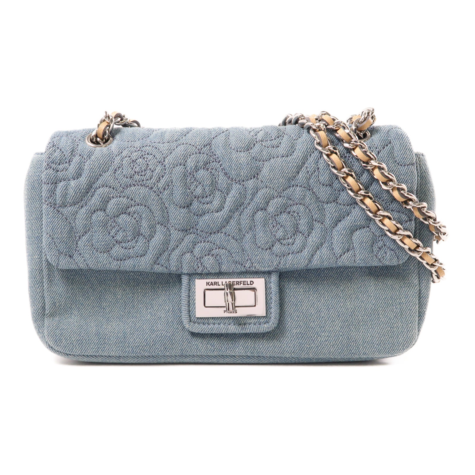 SELECTION 牛仔布Karl Lagerfeld Shoulder Bag銀扣肩背袋藍色