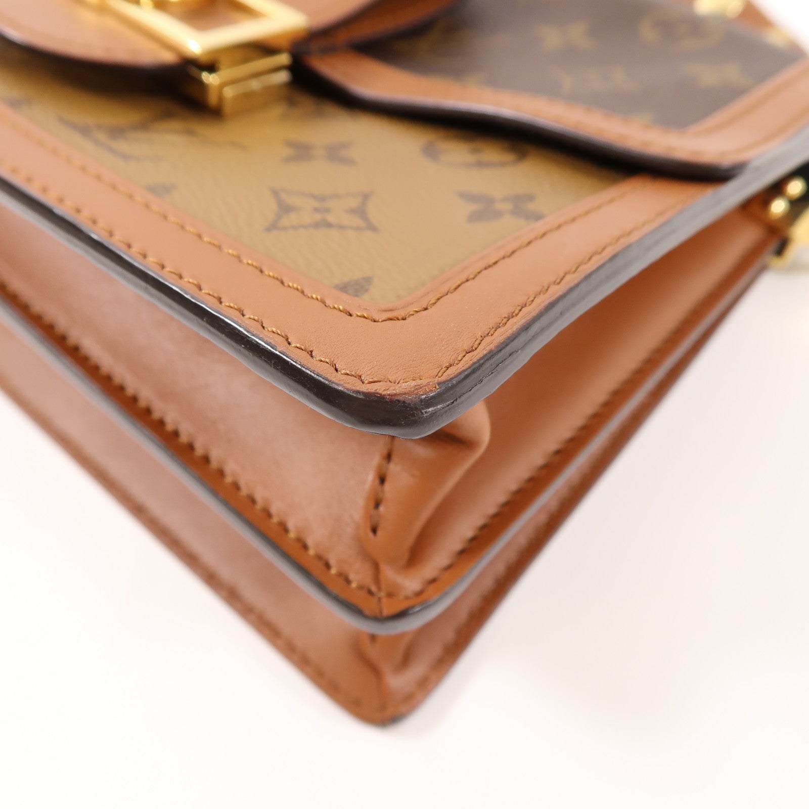 LOUIS VUITTON Monogram/Monogram Reverse Dauphine MM金扣手挽肩背兩用袋棕色