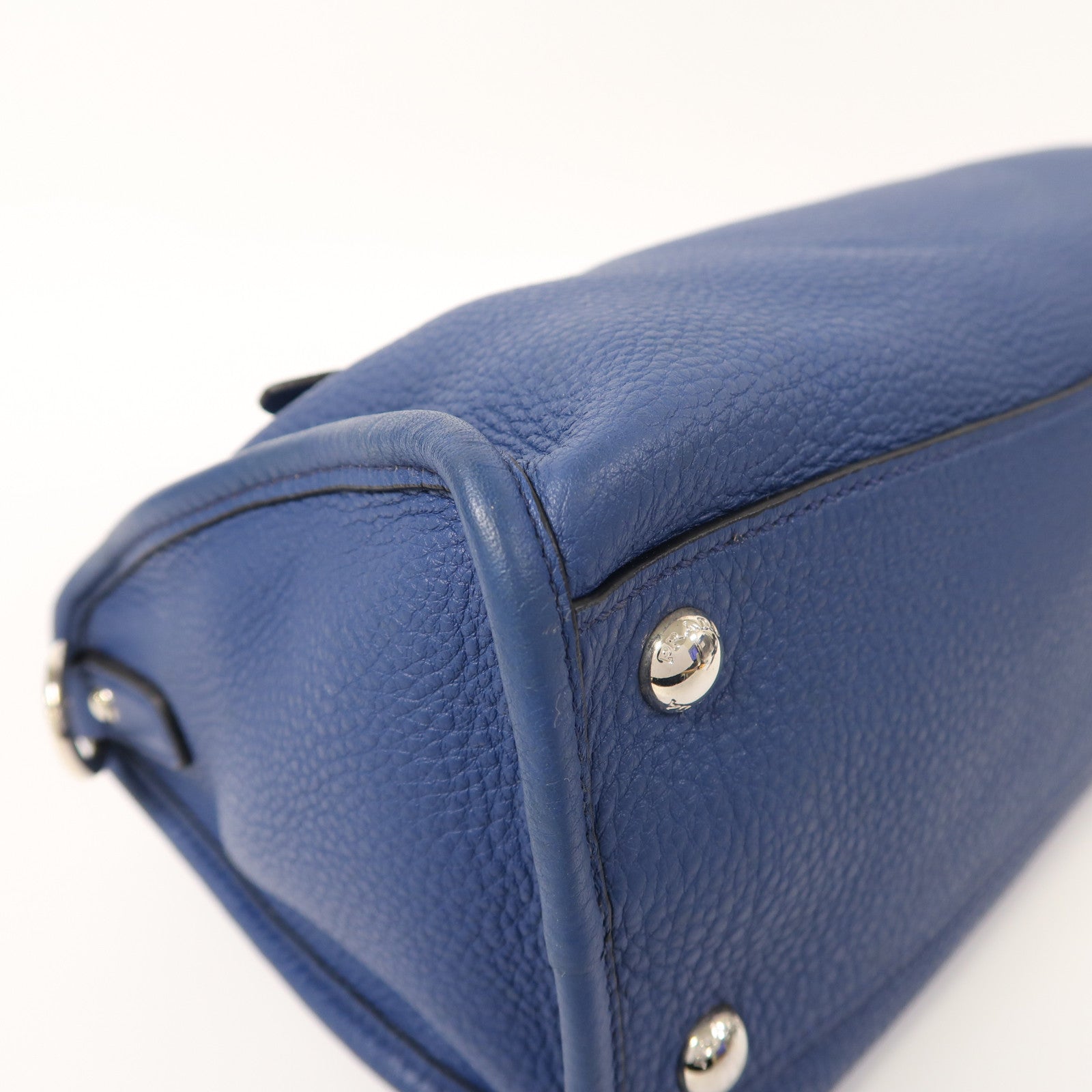 PRADA 牛皮皮革2 Way Shoulder銀扣手挽肩背兩用袋藍色