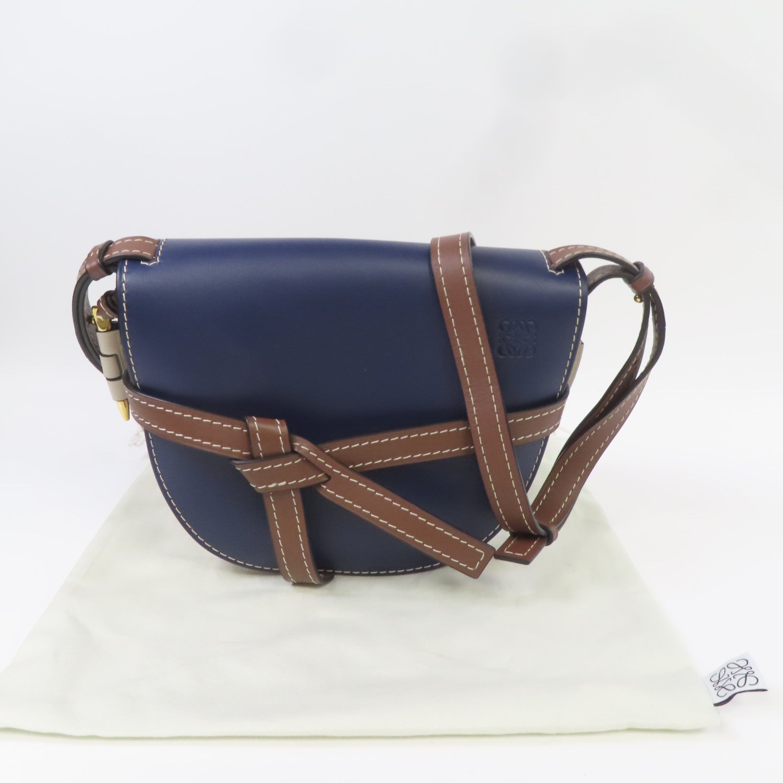 LOEWE 牛皮皮革Small Gate金扣肩背袋藍色/米色/啡色