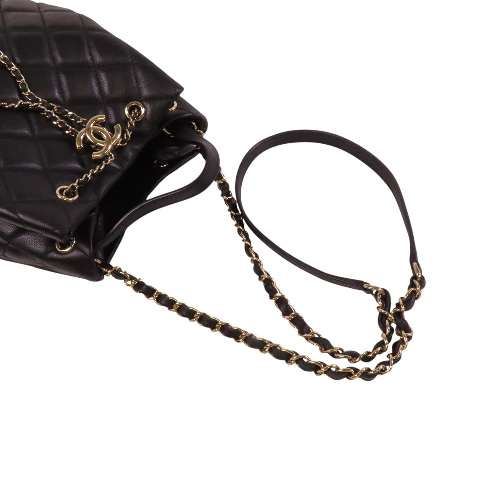 CHANEL 牛皮皮革Bucket Bag金扣鏈帶手挽肩背兩用袋