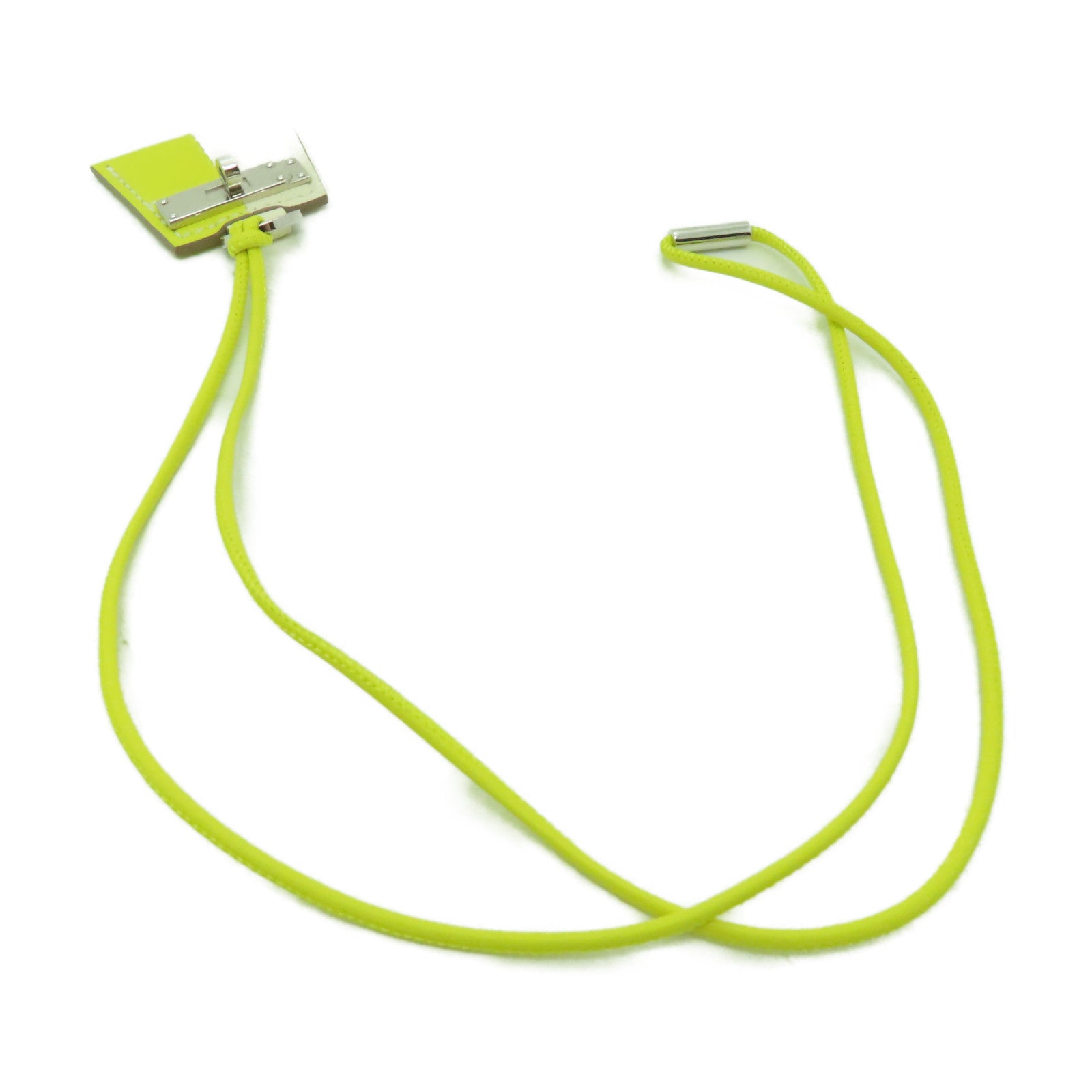 HERMES 【激減優惠】Swift皮革Mon Petit Kelly PM Necklace Pendant銀扣項鍊Lime檸檬黃色/Nata奶油白色