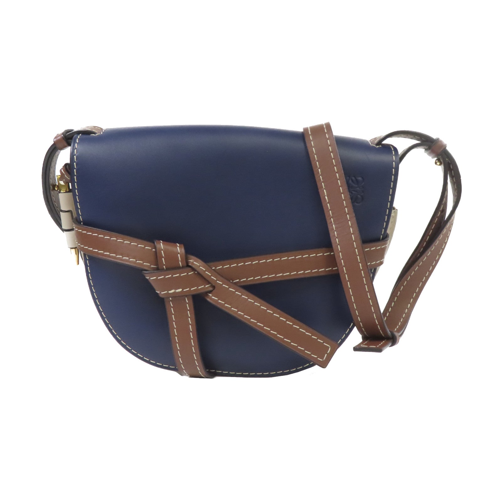 LOEWE 牛皮皮革Small Gate金扣肩背袋藍色/米色/啡色