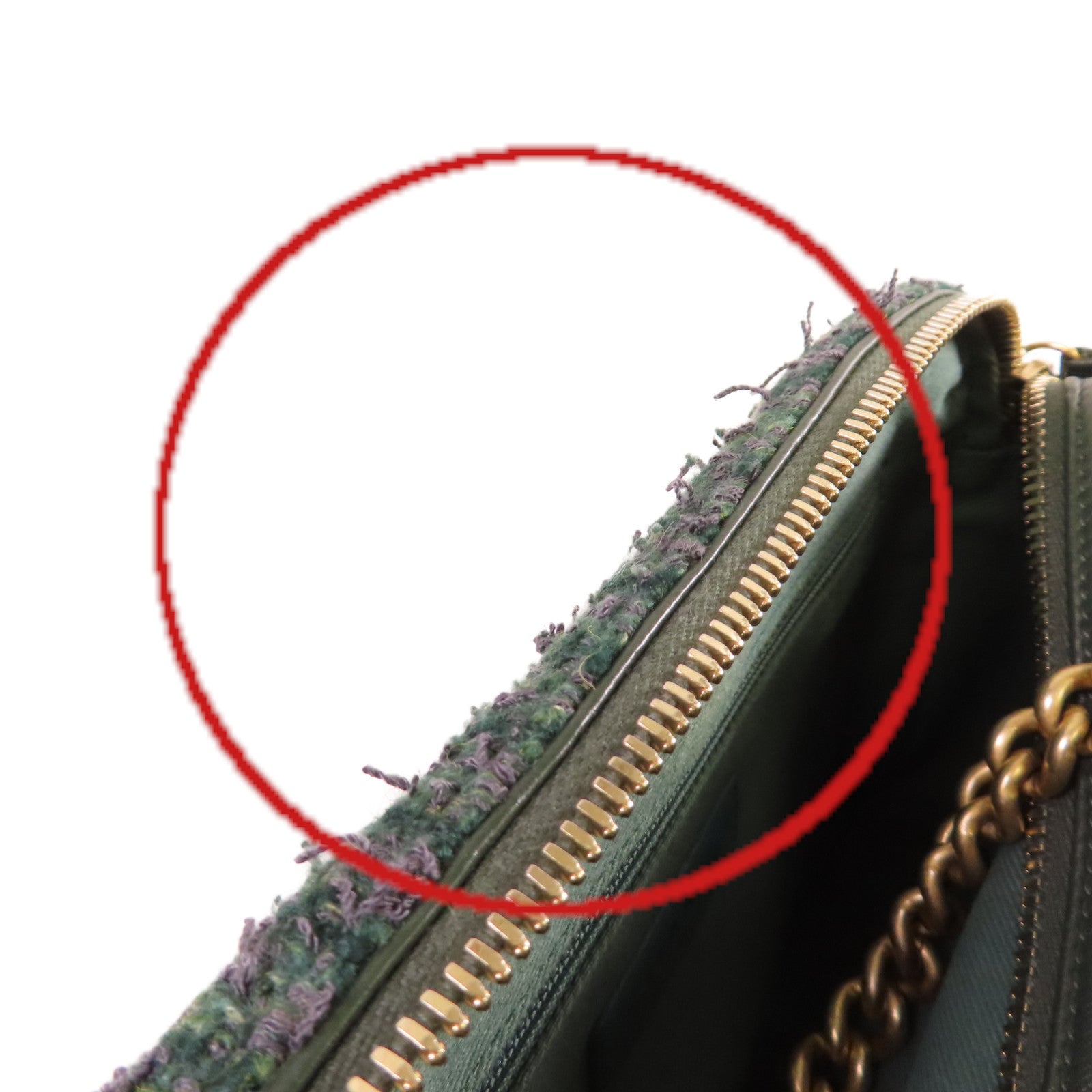 CHANEL 菱格斜紋軟呢Chain Shoulder Bag金扣鏈帶肩背袋綠色