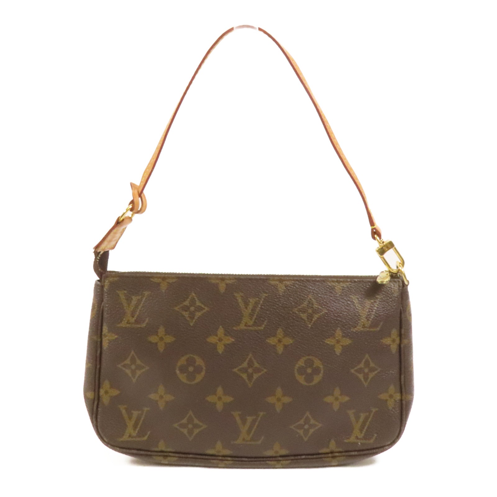 LOUIS VUITTON Monogram Pochette Accessoires金扣手挽袋棕色