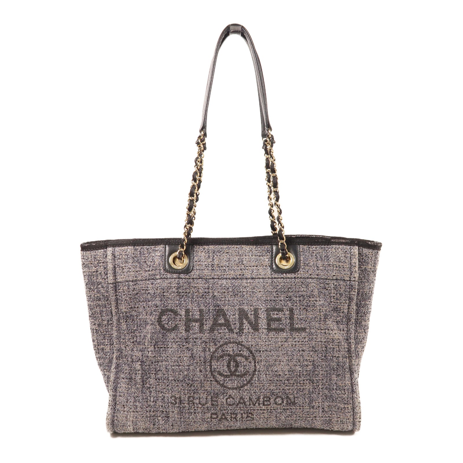 CHANEL Straw Deauville Tote金扣鏈帶肩背袋