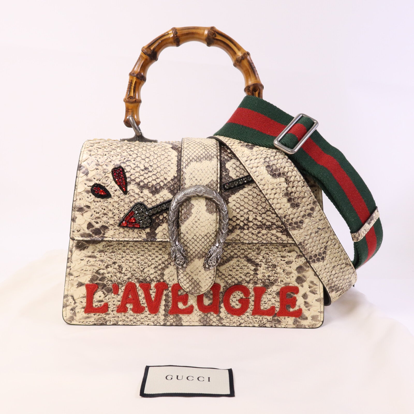 GUCCI 【激減優惠】蛇皮皮革Dionysus Bamboo Top Handle銀扣手挽肩背兩用袋
