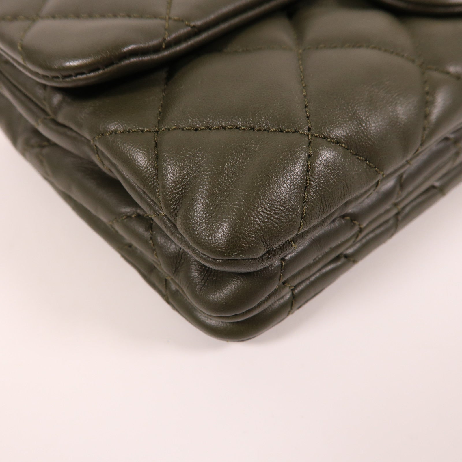 CHANEL 羊皮皮革Chain Shoulder金扣鏈帶肩背袋綠色
