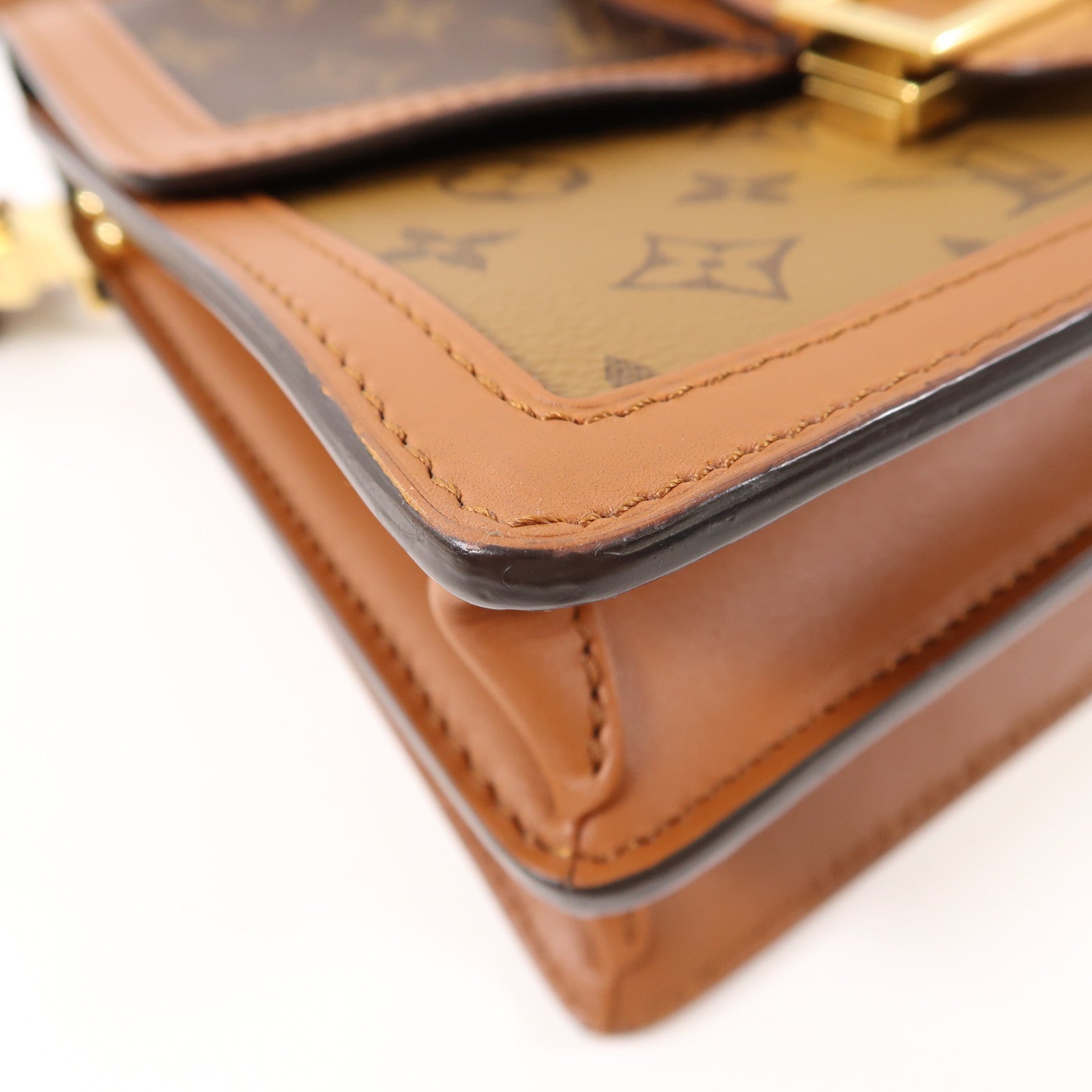 LOUIS VUITTON Monogram/Monogram Reverse Dauphine MM金扣手挽肩背兩用袋棕色