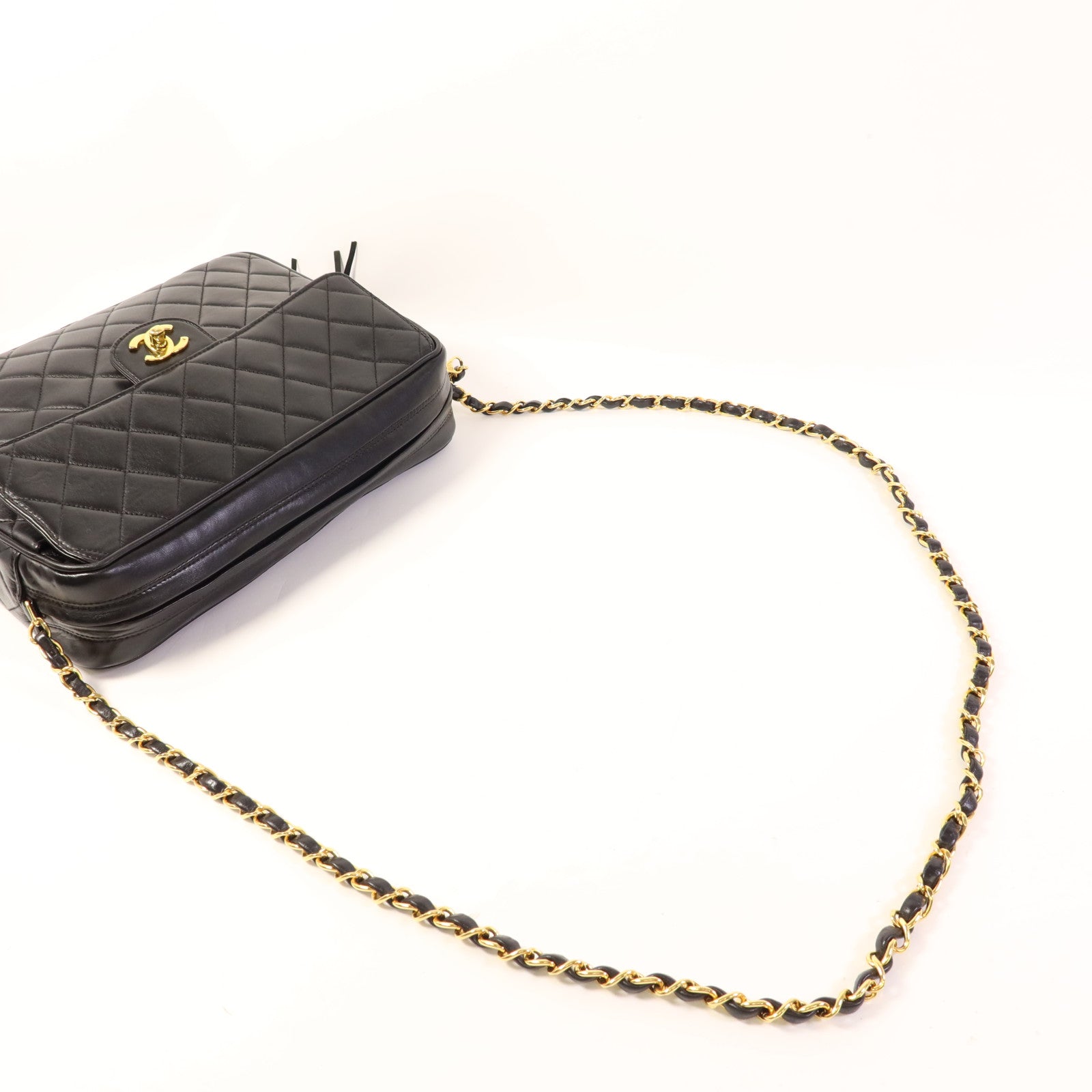 CHANEL 羊皮皮革Chain Shoulder金扣鏈帶肩背袋