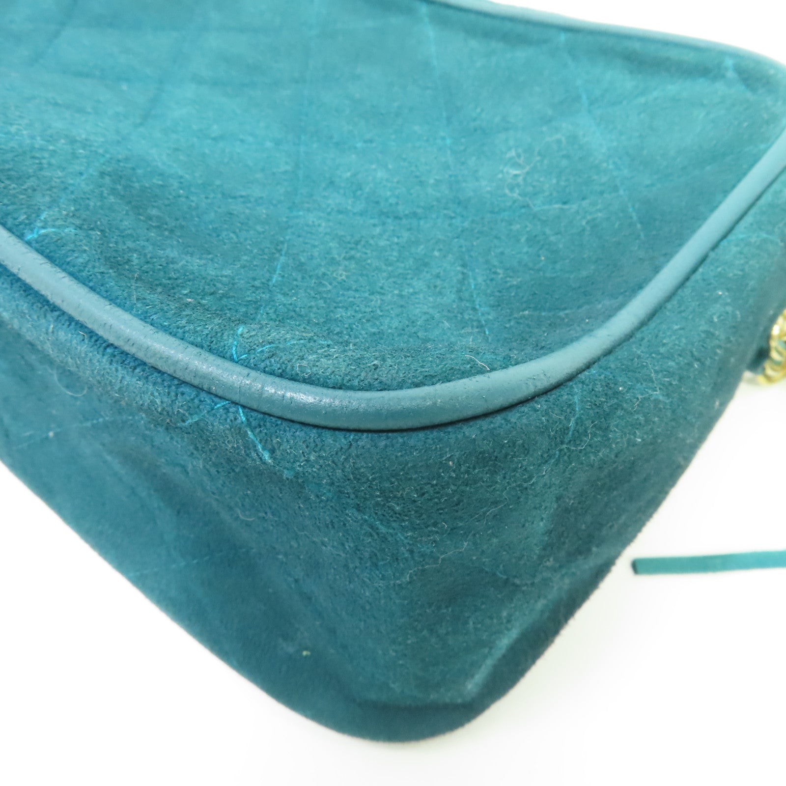 CHANEL 【激減優惠】菱格麂皮皮革Vintage Camera Bag金扣肩背袋綠色