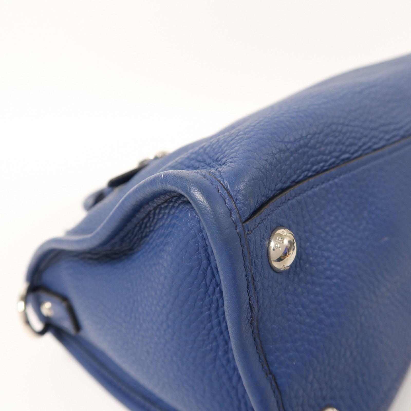 PRADA 牛皮皮革2 Way Shoulder銀扣手挽肩背兩用袋藍色