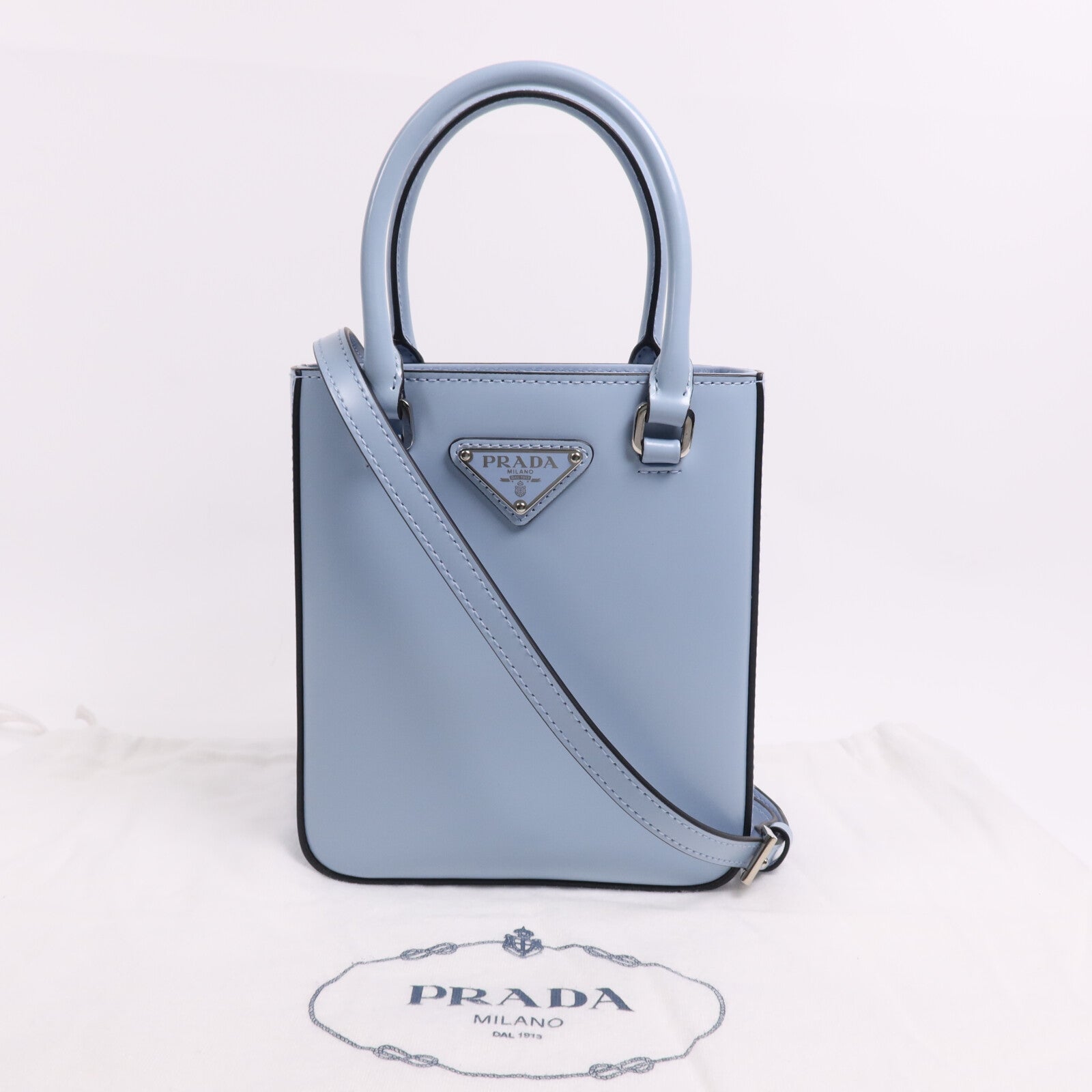 PRADA 牛皮皮革2 Way Shoulder Bag銀扣手挽肩背兩用袋