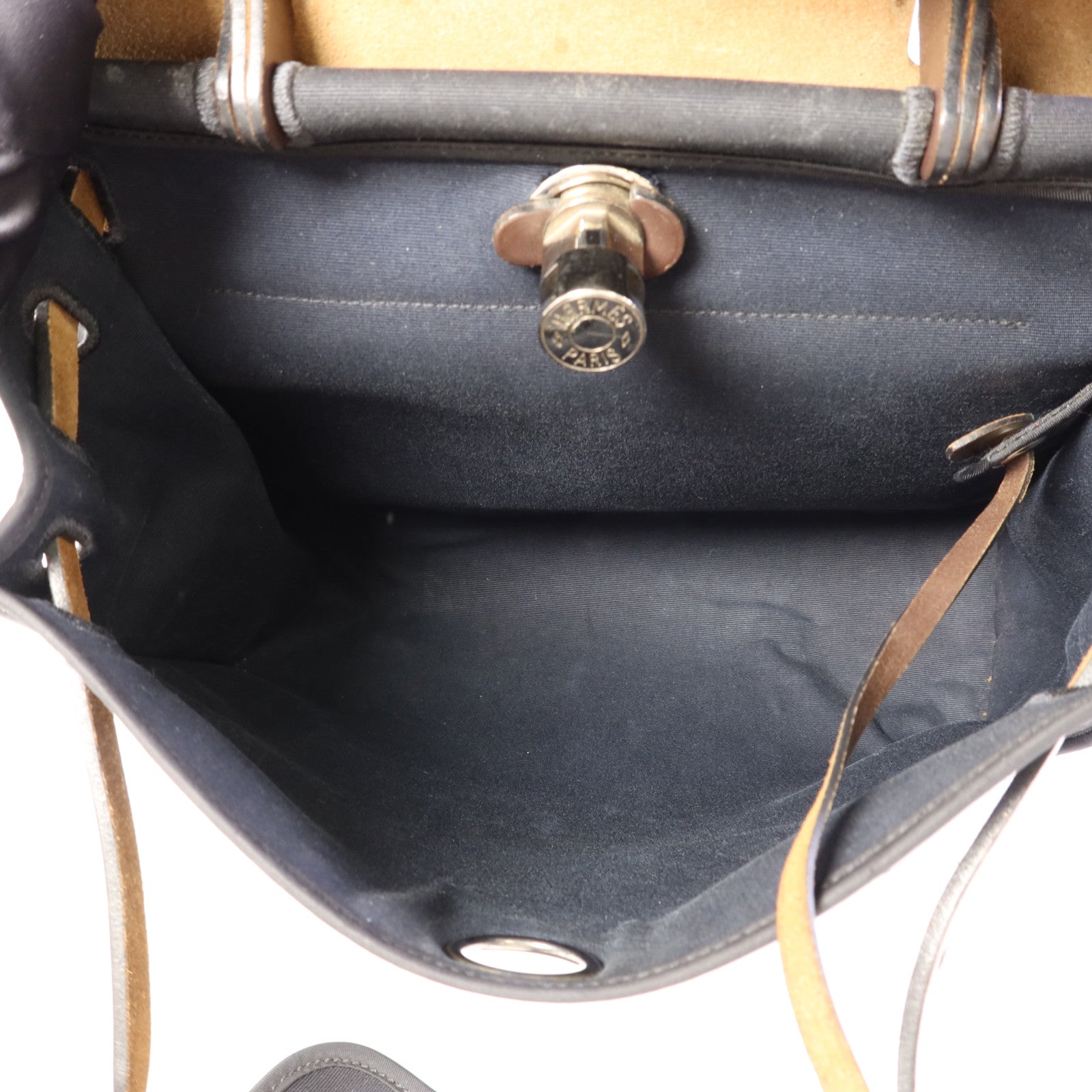 HERMES 帆布Herbag PM銀扣手挽肩背兩用袋Noir