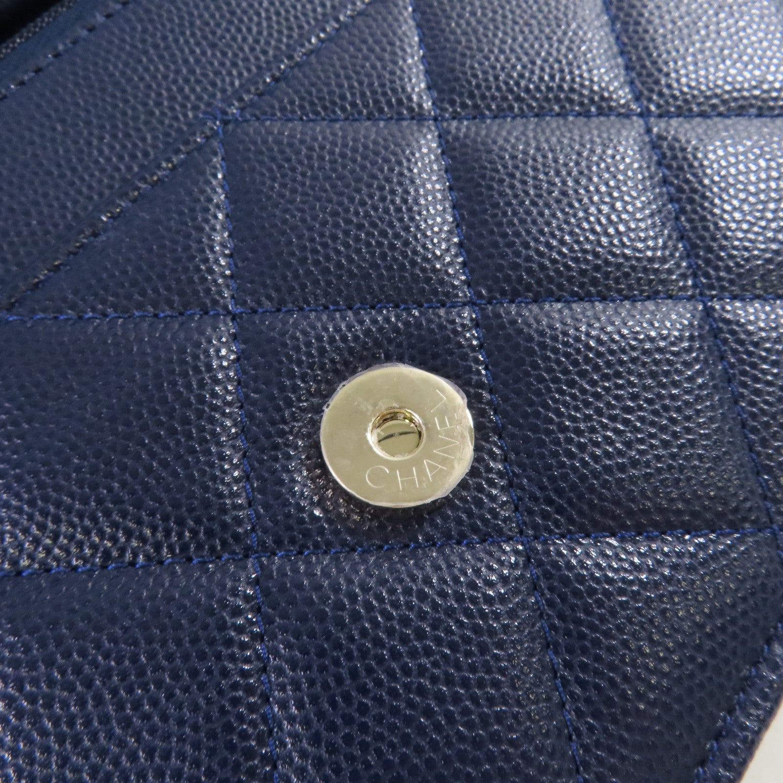 CHANEL 菱格Caviar皮革WOC Wallet On Chain Shoulder Bag銀扣鏈帶肩背袋藍色