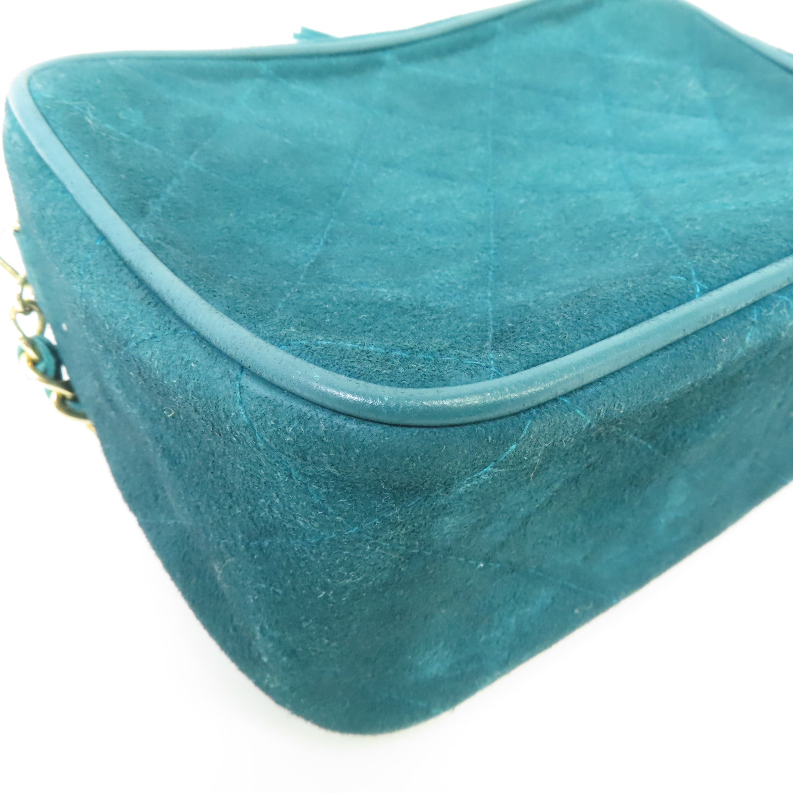 CHANEL 【激減優惠】菱格麂皮皮革Vintage Camera Bag金扣肩背袋綠色