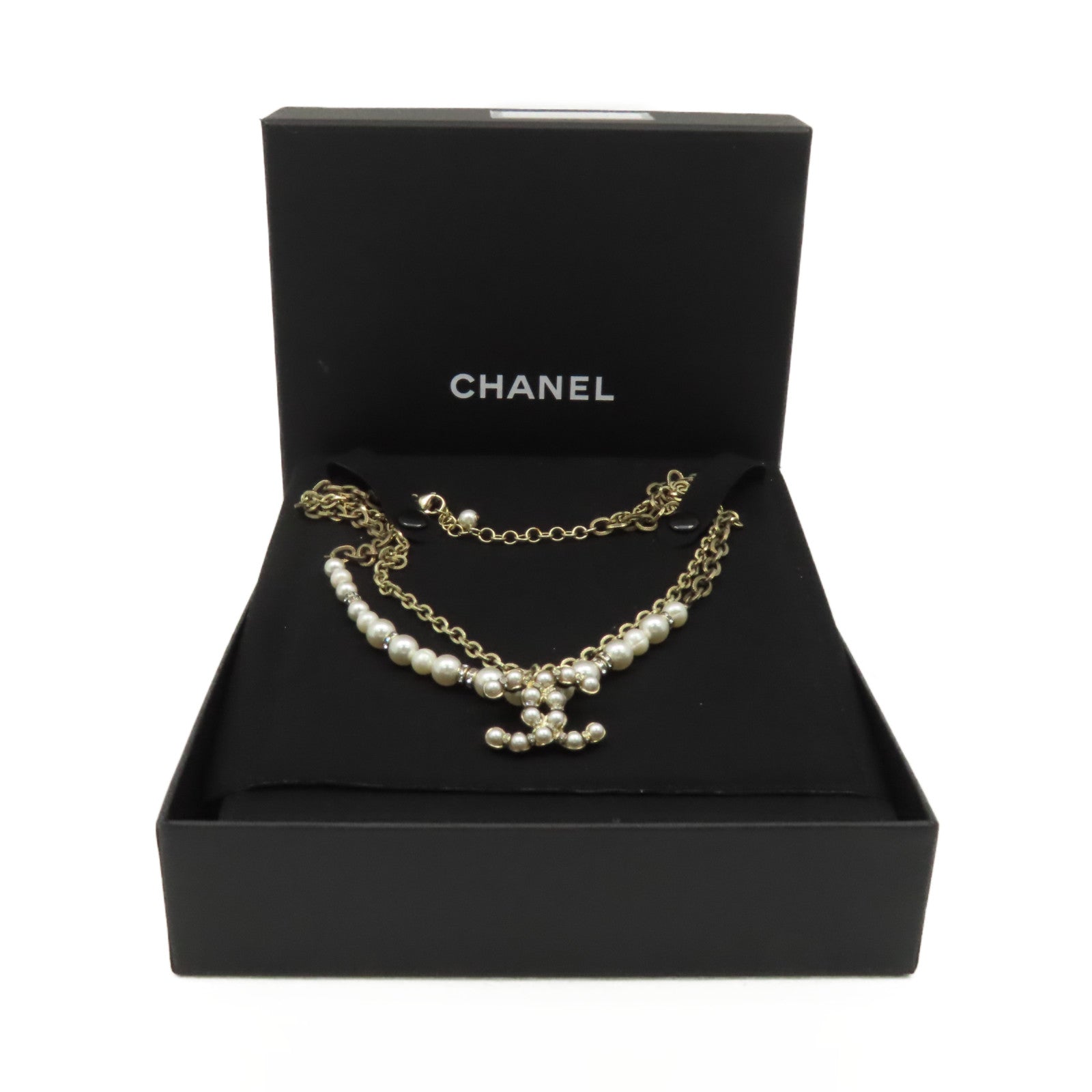 CHANEL 【激減優惠】金屬/仿珍珠CC Necklace項鏈金色/珍珠色