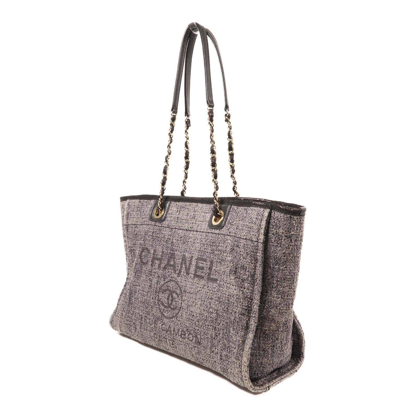 CHANEL Straw Deauville Tote金扣鏈帶肩背袋