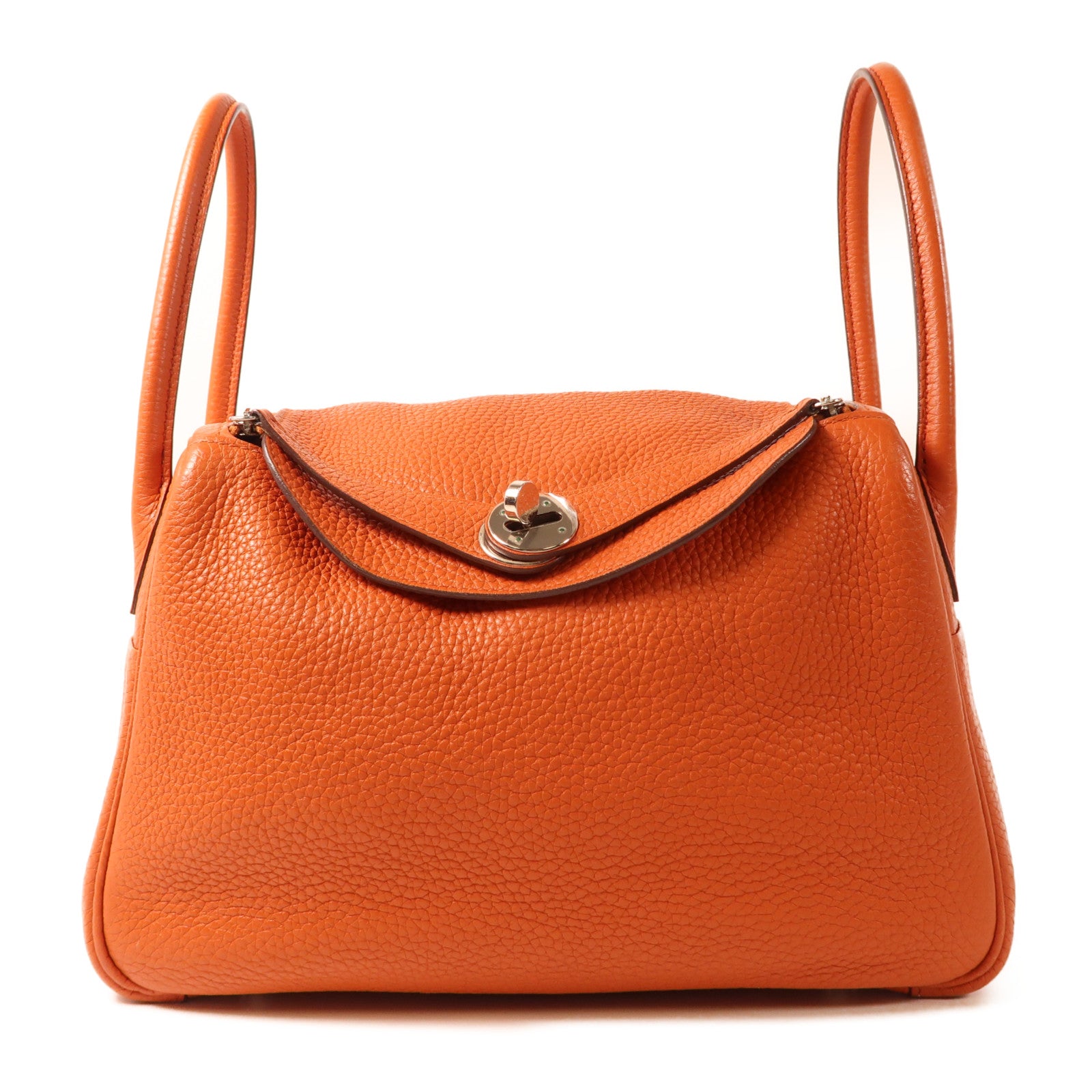 HERMES 【激減優惠】Clemence皮革Lindy 26銀扣手挽肩背兩用袋93 Orange/經典橘
