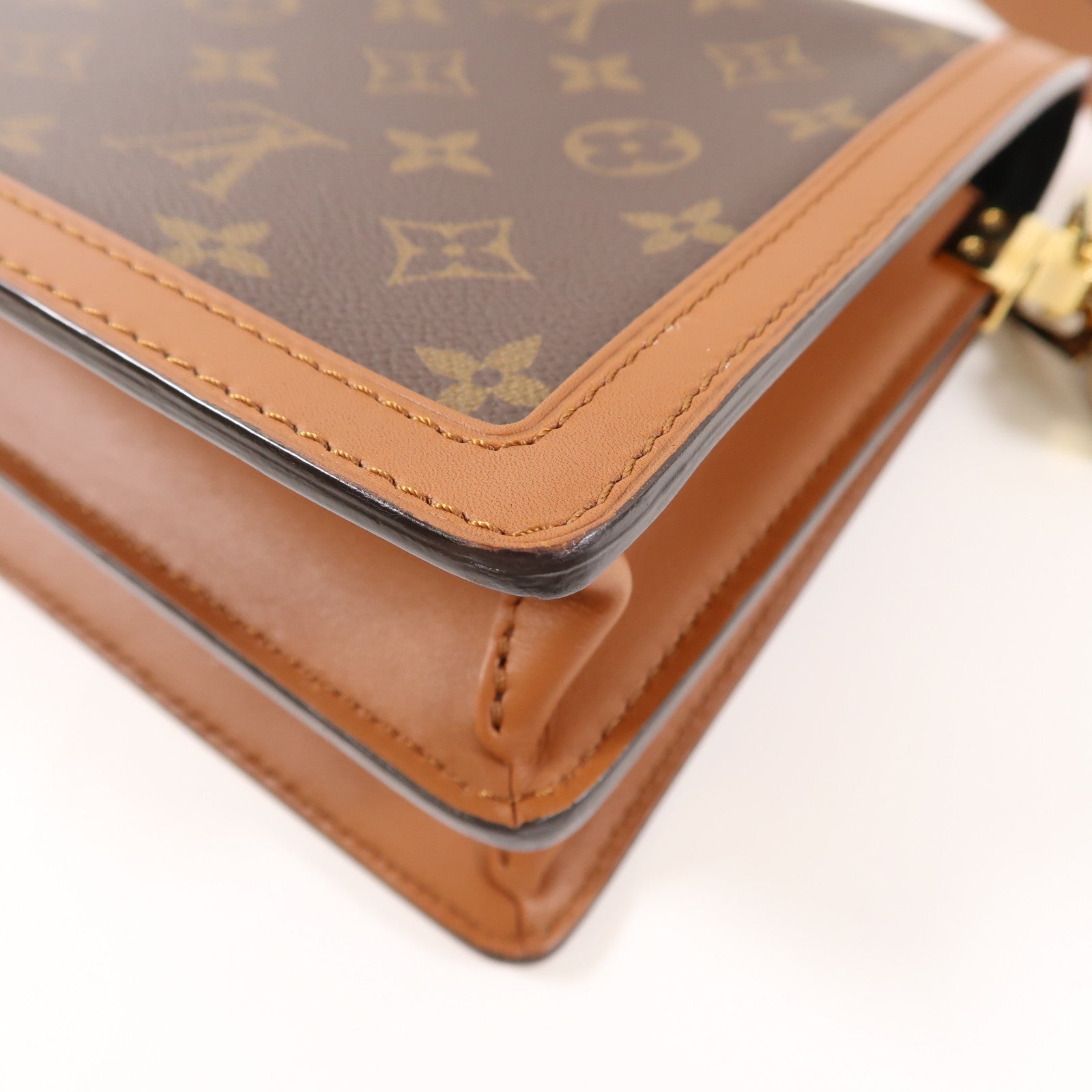LOUIS VUITTON Monogram/Monogram Reverse Dauphine MM金扣手挽肩背兩用袋棕色