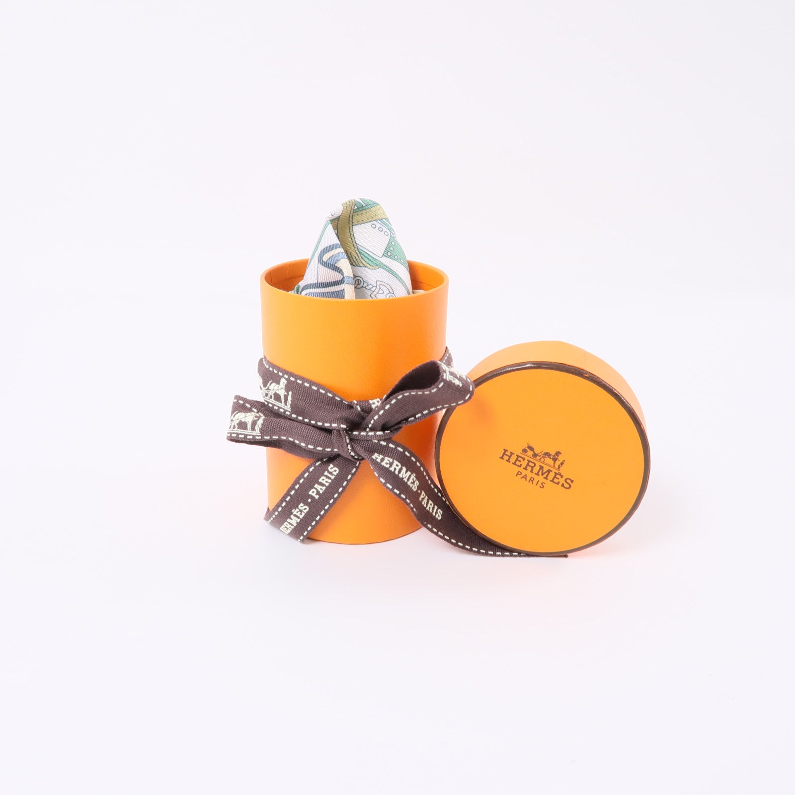 HERMES 絲質Twilly絲巾綠色/米色