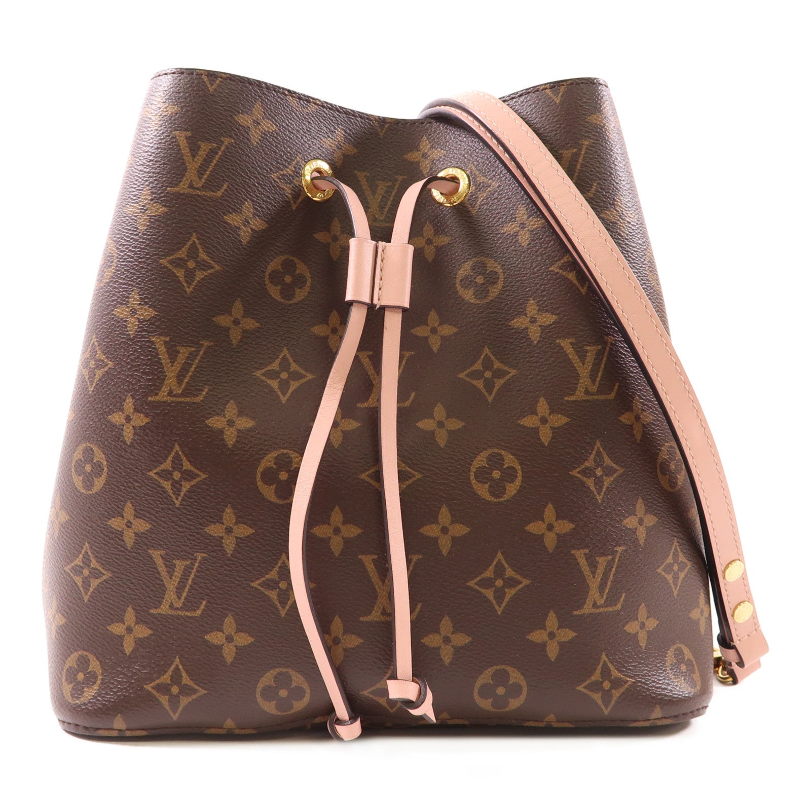 LOUIS VUITTON Monogram Neo Noe MM金扣肩背袋棕色/粉紅色