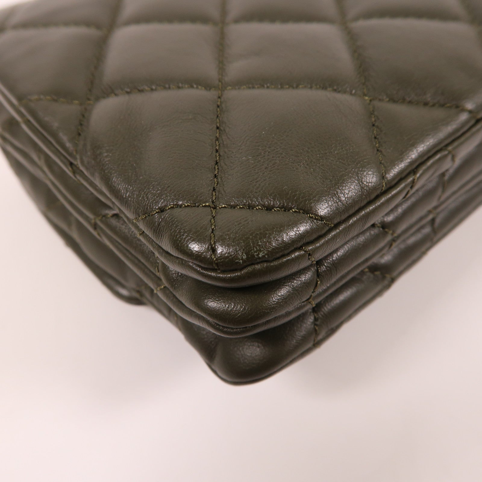 CHANEL 羊皮皮革Chain Shoulder金扣鏈帶肩背袋綠色
