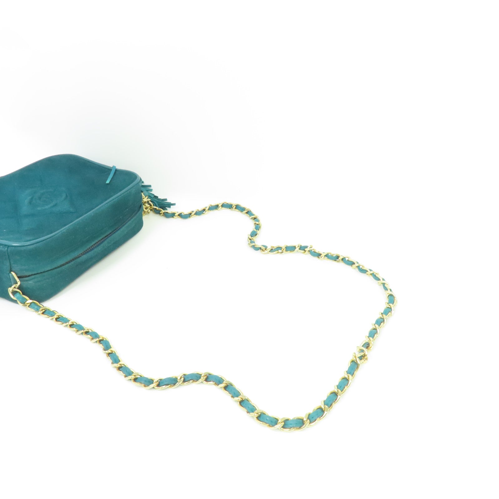 CHANEL 【激減優惠】菱格麂皮皮革Vintage Camera Bag金扣肩背袋綠色