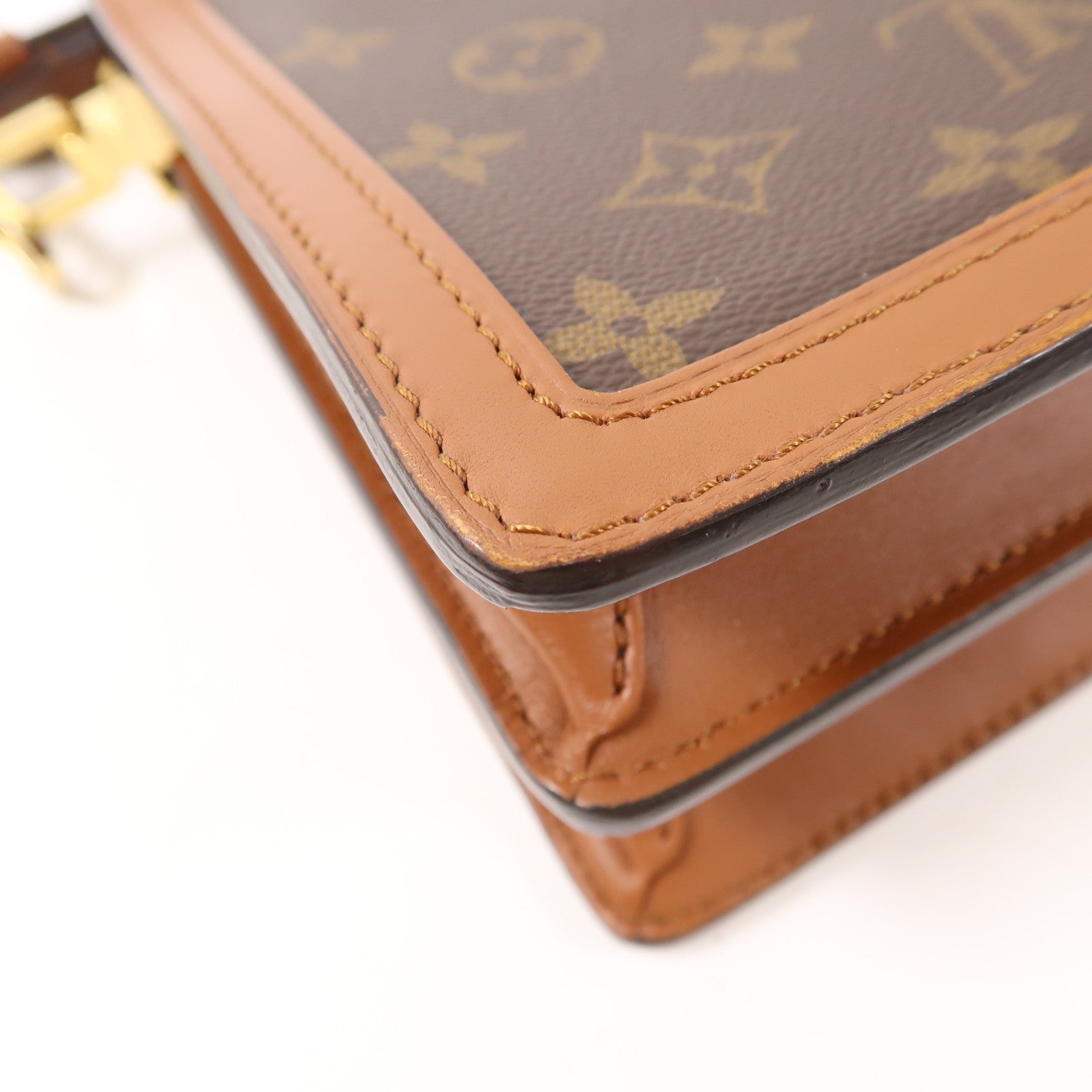 LOUIS VUITTON Monogram/Monogram Reverse Dauphine MM金扣手挽肩背兩用袋棕色