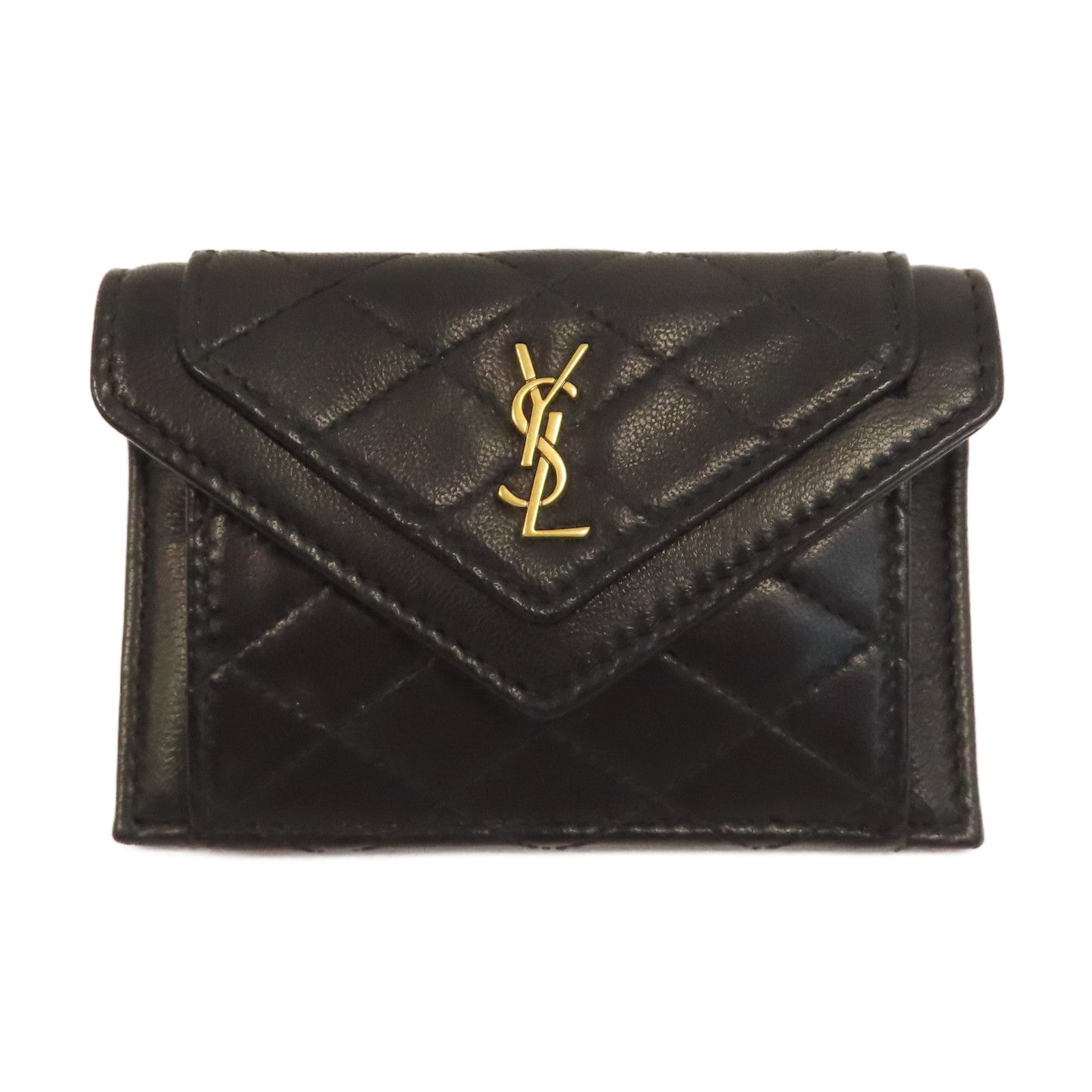 SAINT LAURENT 菱格牛皮皮革Card Case金扣卡片套黑色