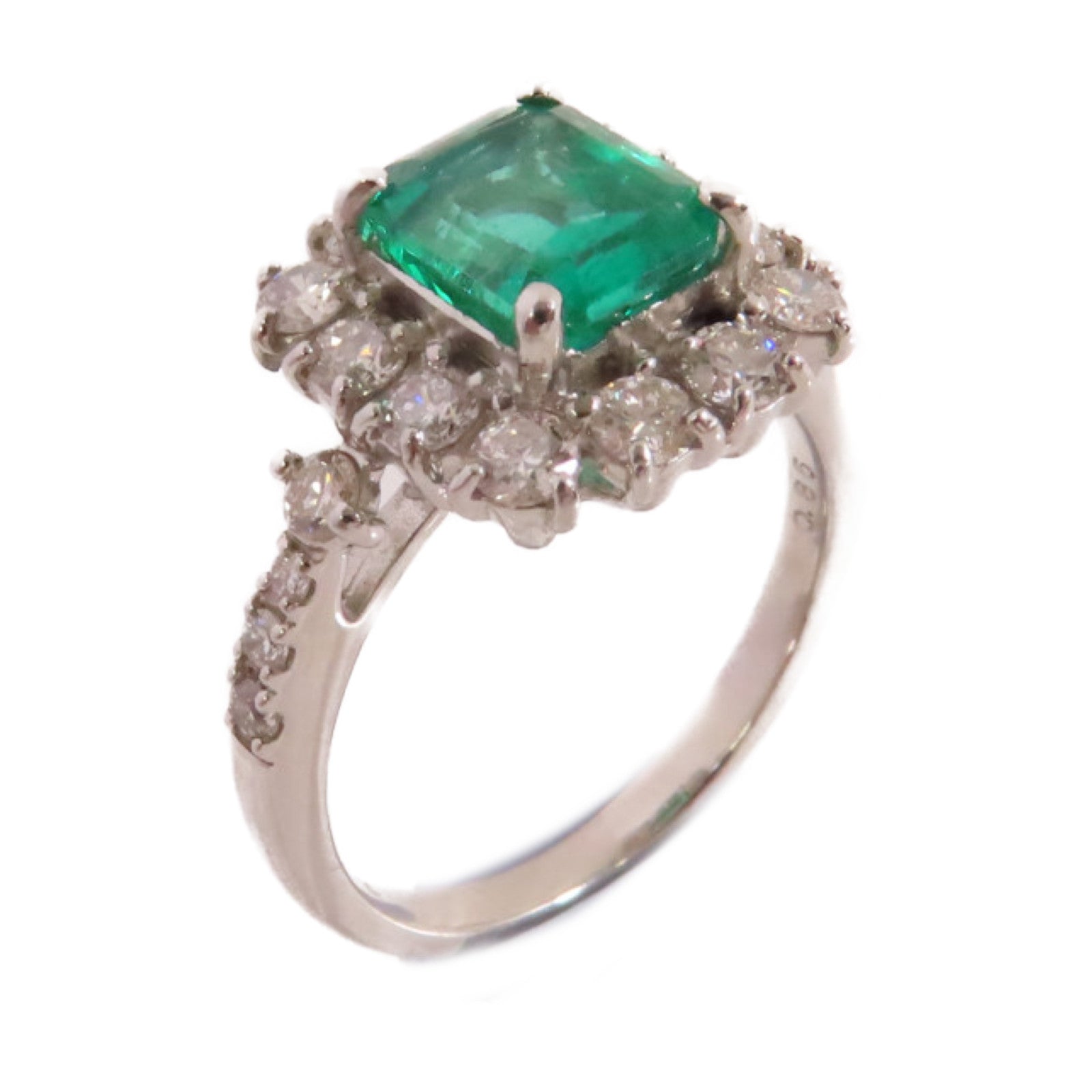 JEWELRY PT950鉑金/1.48ct綠寶石/0.86ct鑽石Emerald Diamond Ring戒指US#5.75