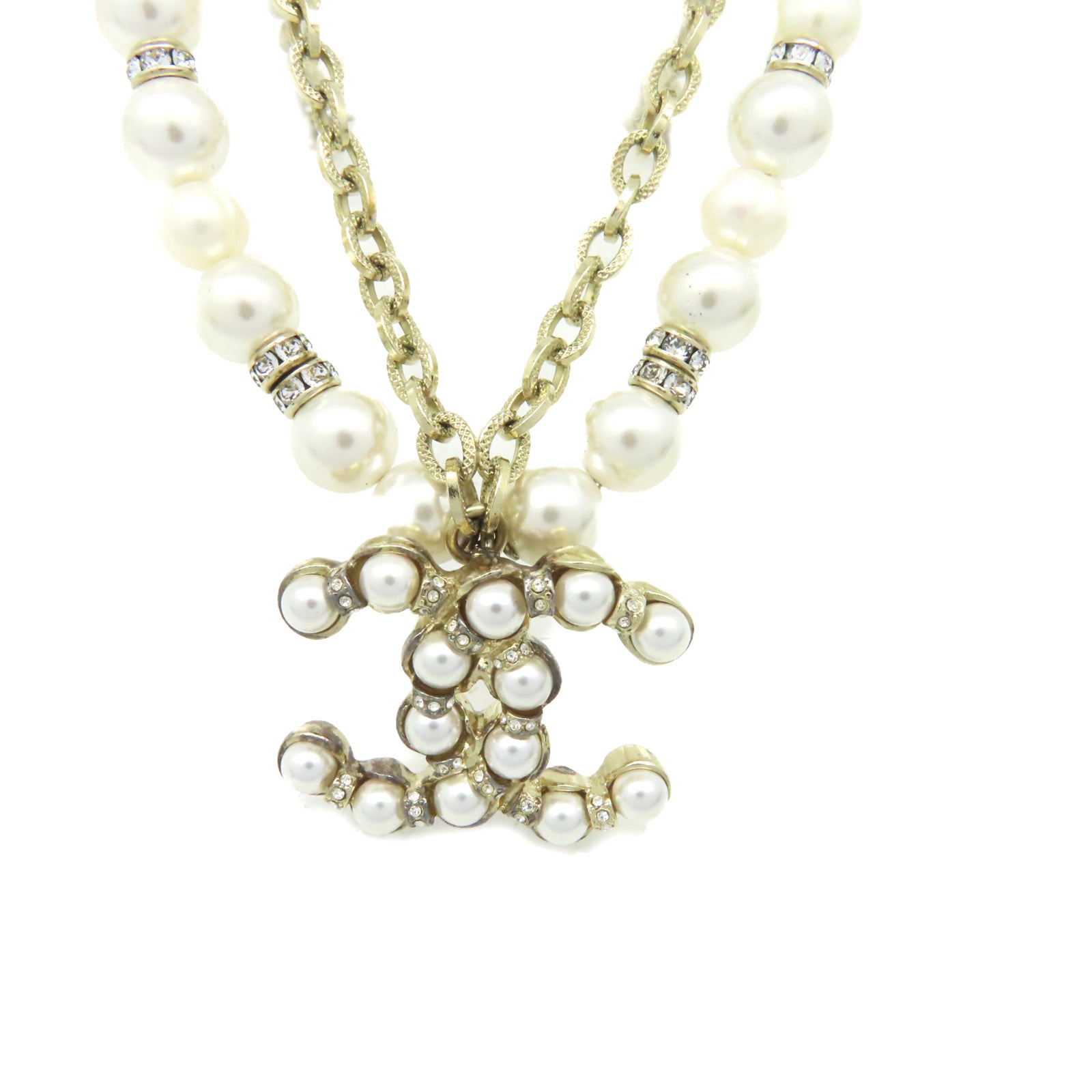 CHANEL 【激減優惠】金屬/仿珍珠CC Necklace項鏈金色/珍珠色