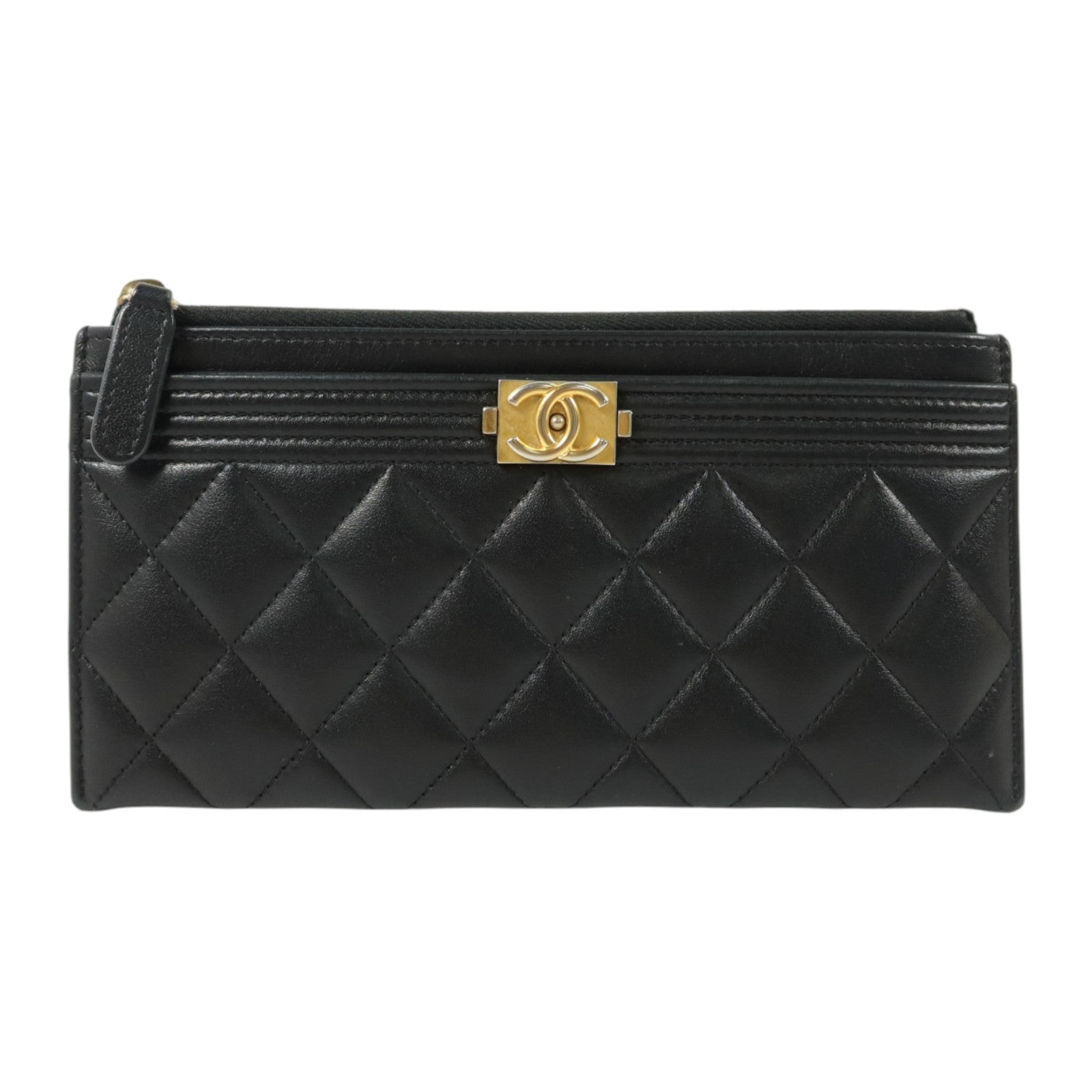 CHANEL 羊皮皮革Boy Chanel Zipper Long Wallet金扣長錢包