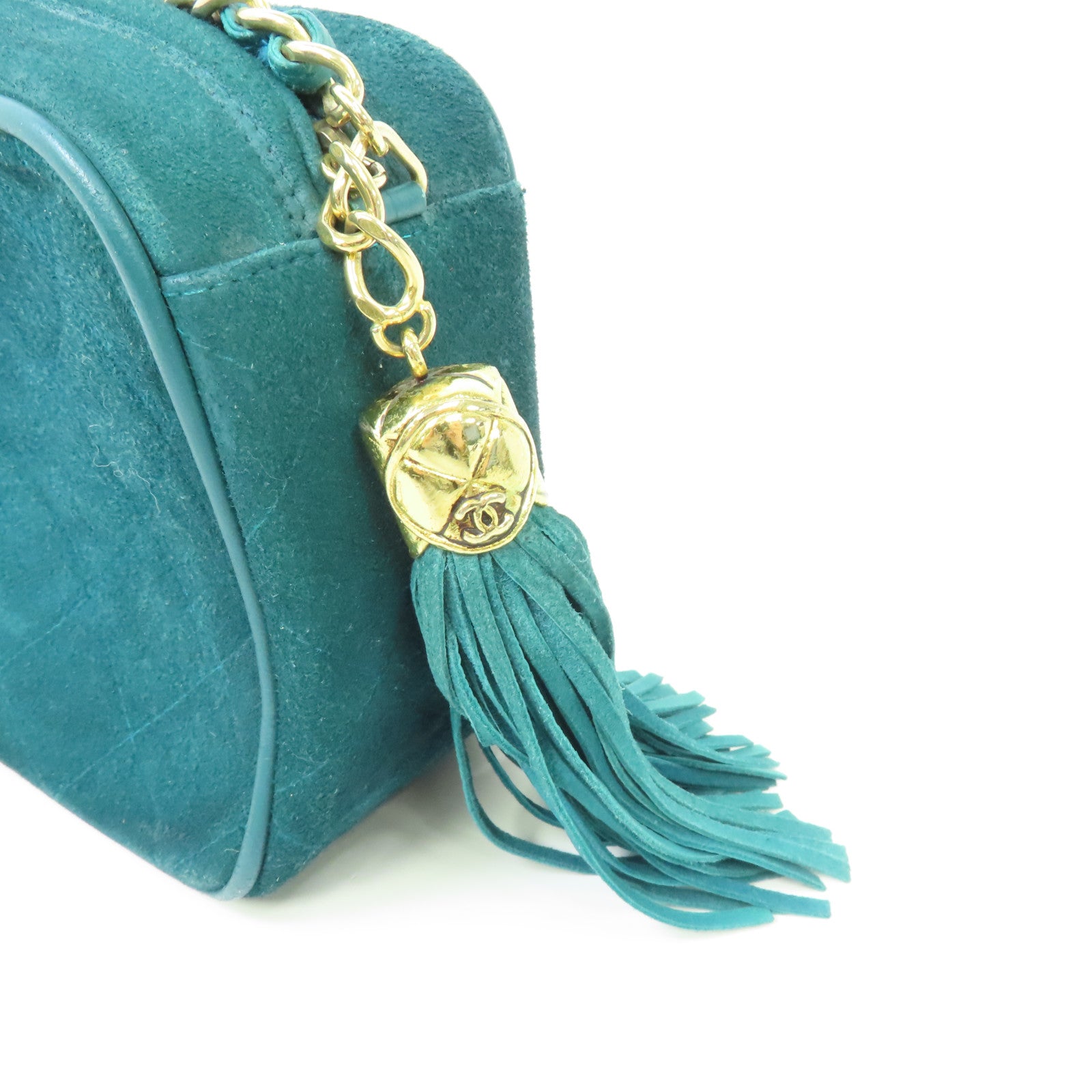 CHANEL 【激減優惠】菱格麂皮皮革Vintage Camera Bag金扣肩背袋綠色