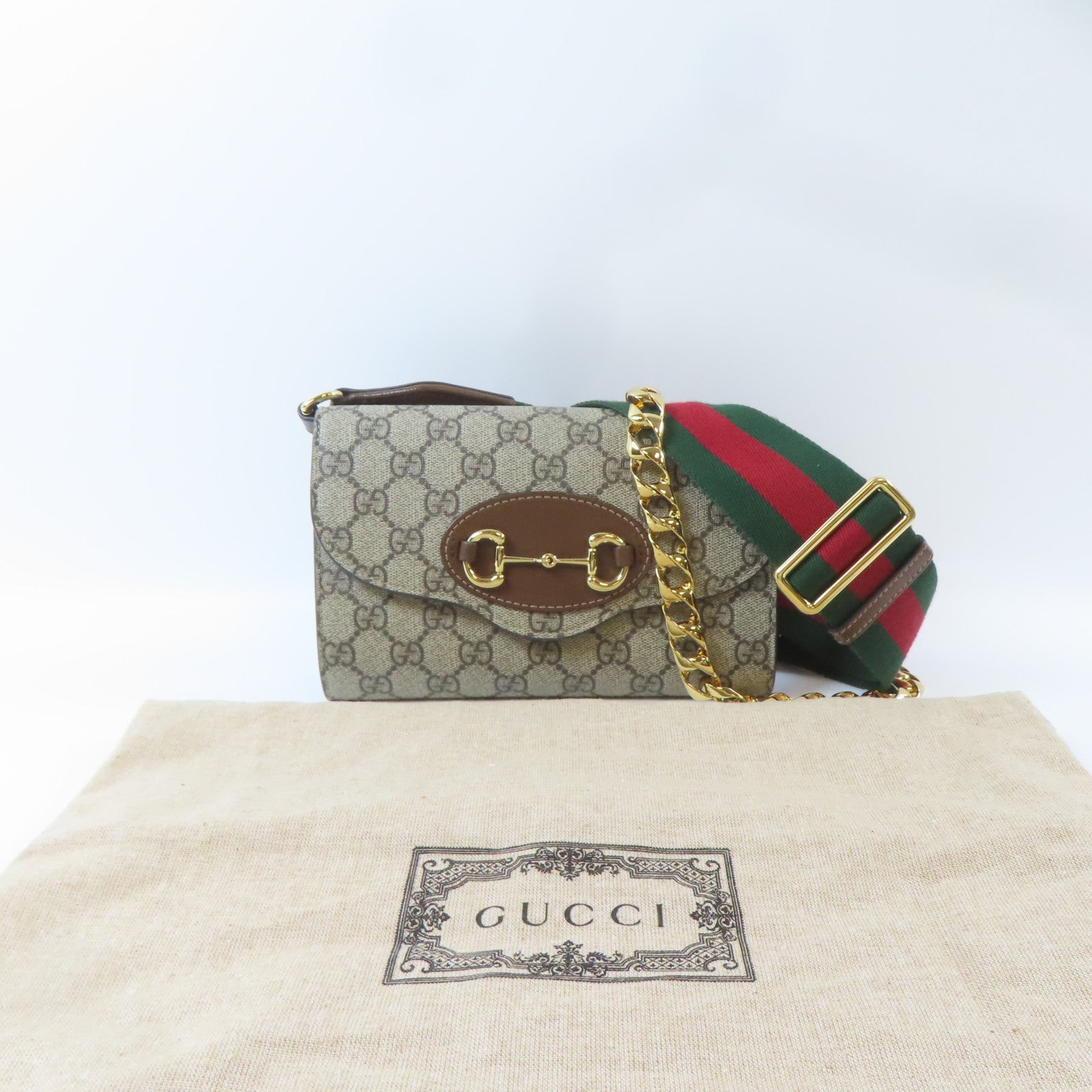 GUCCI 塗層帆布Horsebit 1955 Mini Bag金扣手挽肩背兩用袋啡色