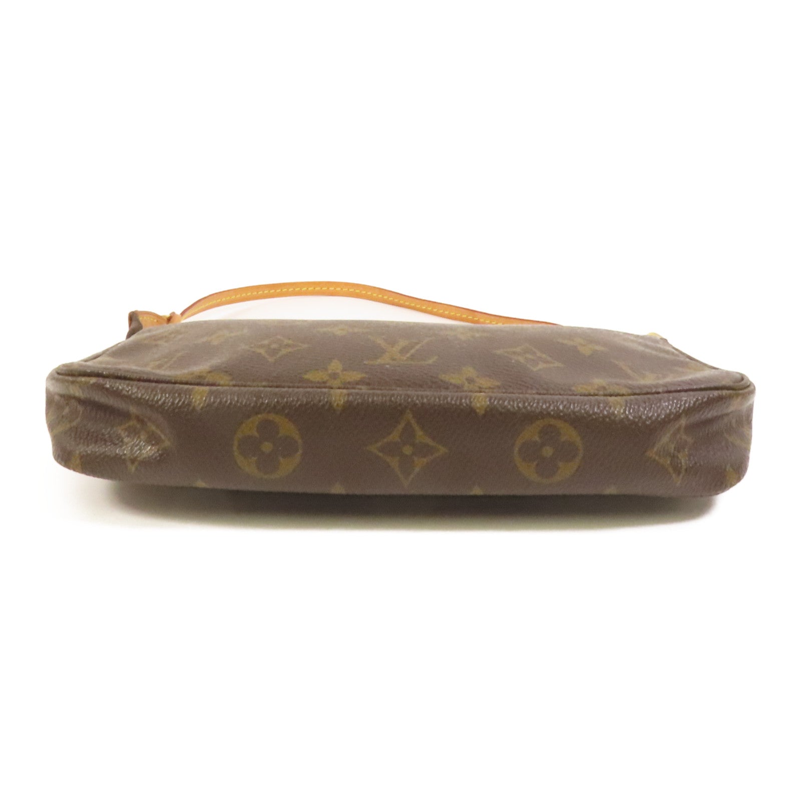 LOUIS VUITTON Monogram Pochette Accessoires金扣手挽袋棕色